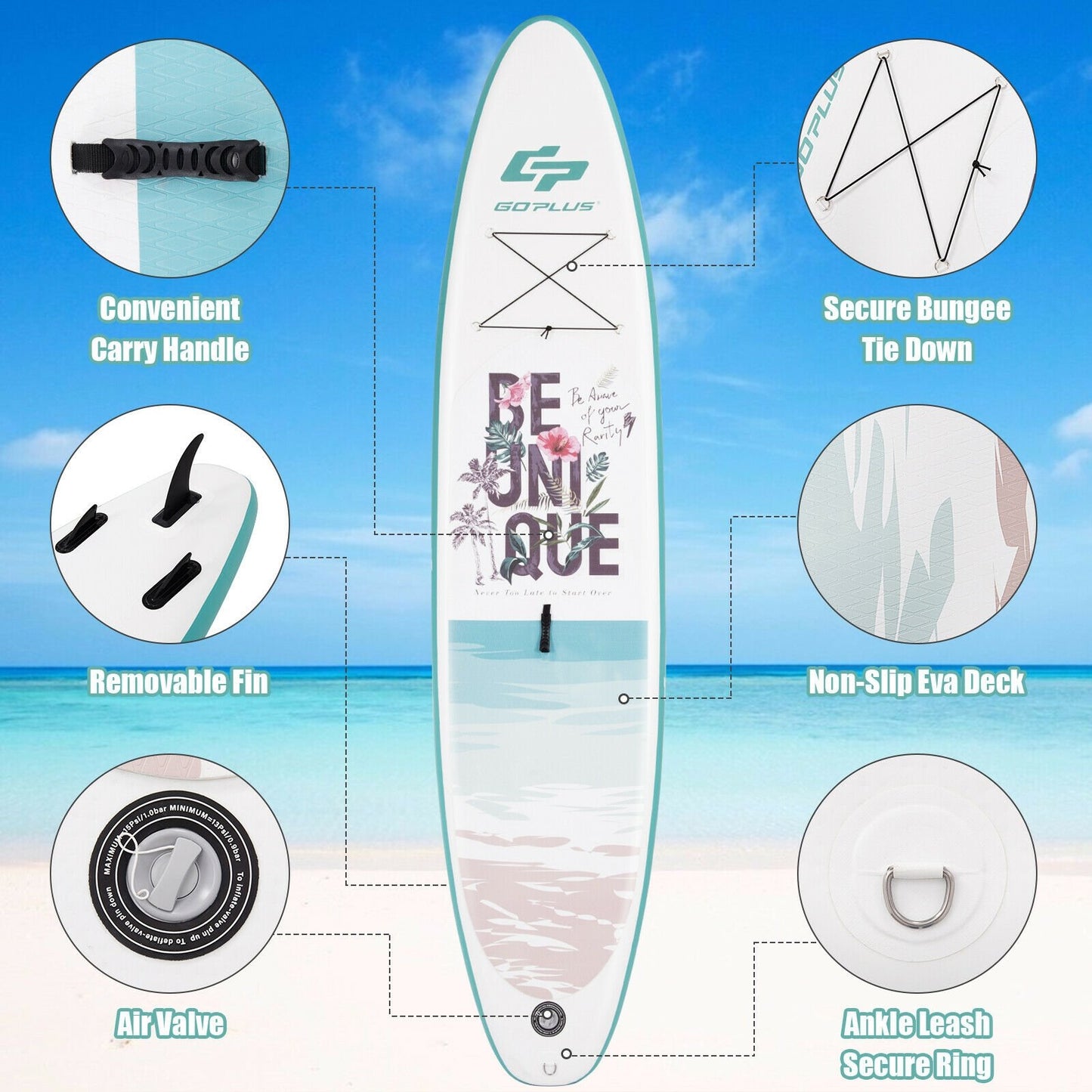 11 ft Inflatable Stand Up Paddle Board Surfboard with Aluminum Paddle Pump-11 ft