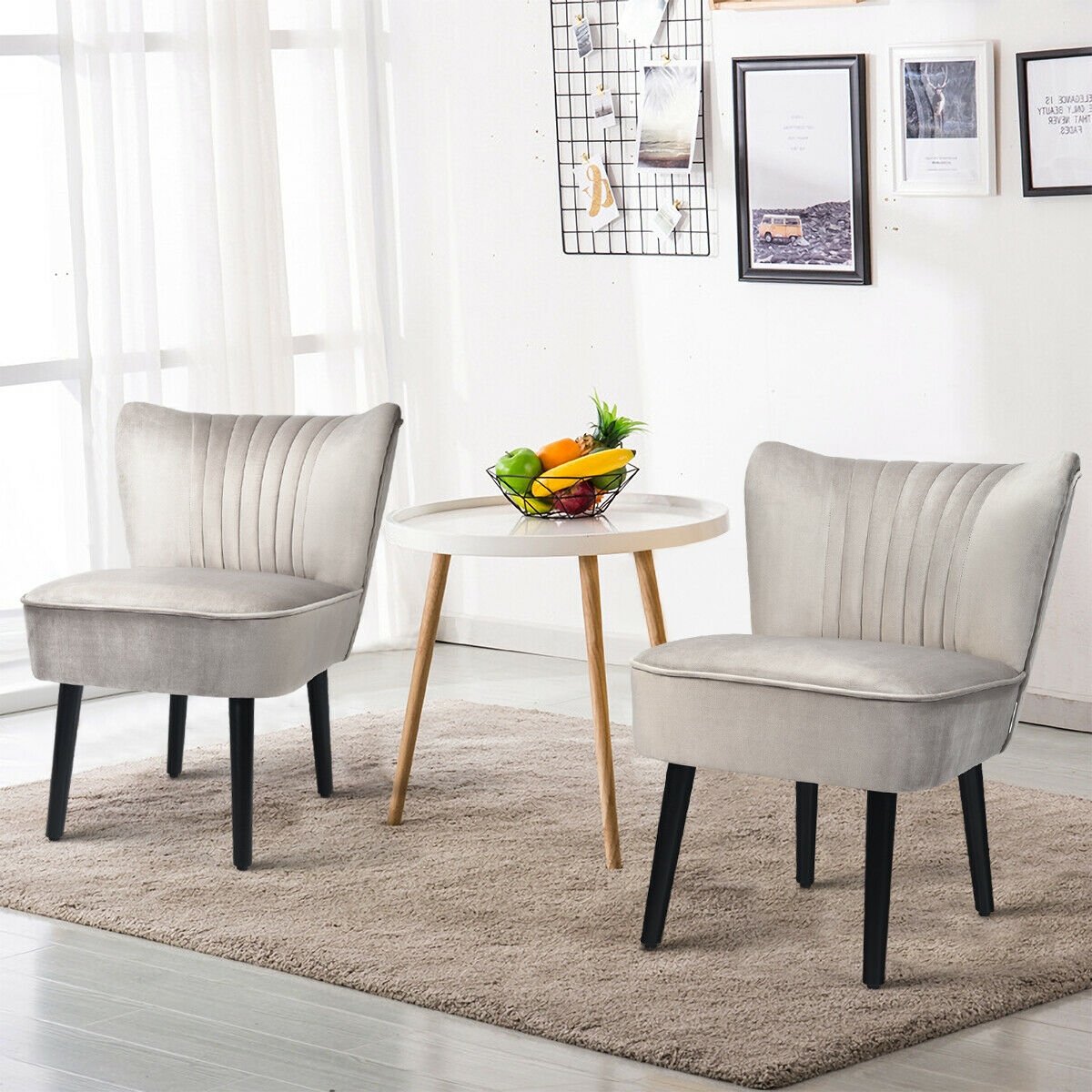 Set of 2 Armless Upholstered Leisure Accent Chair-Brown