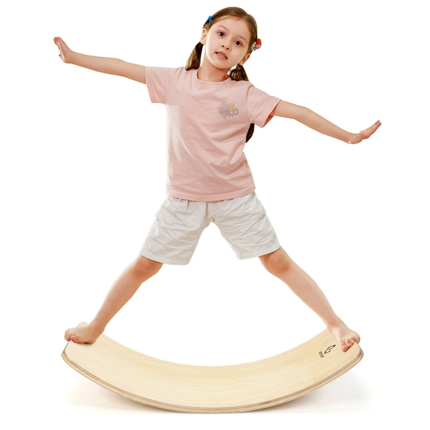 35 Inch Wooden Wobble Balance Board Kids Rocker Yoga Curvy Board Toy with Felt Layer-Natural