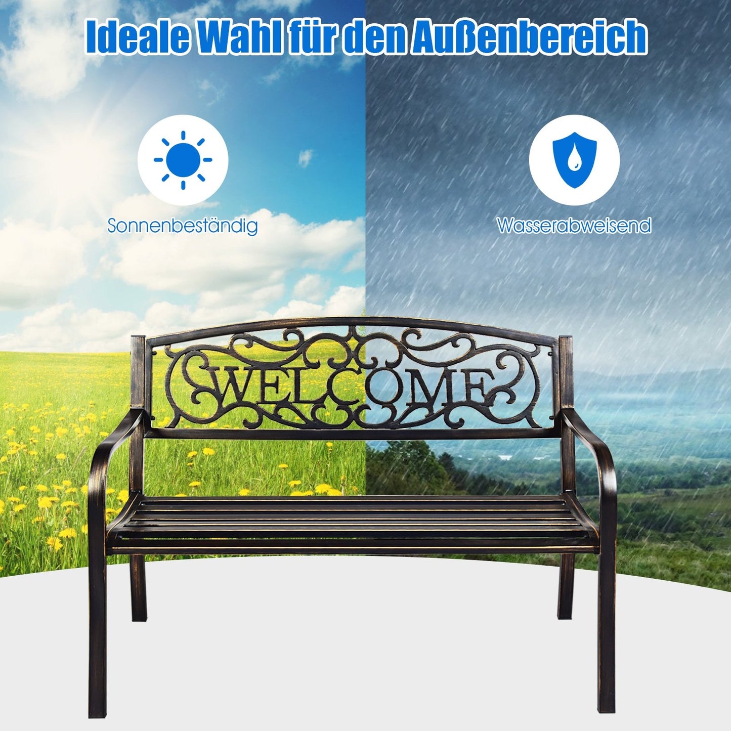 Outdoor Furniture Steel Frame Porch Garden Bench-Black