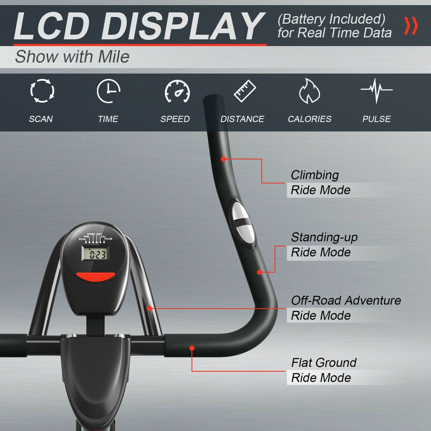 30Lbs Fixed Training Bicycle with Monitor for Gym and Home