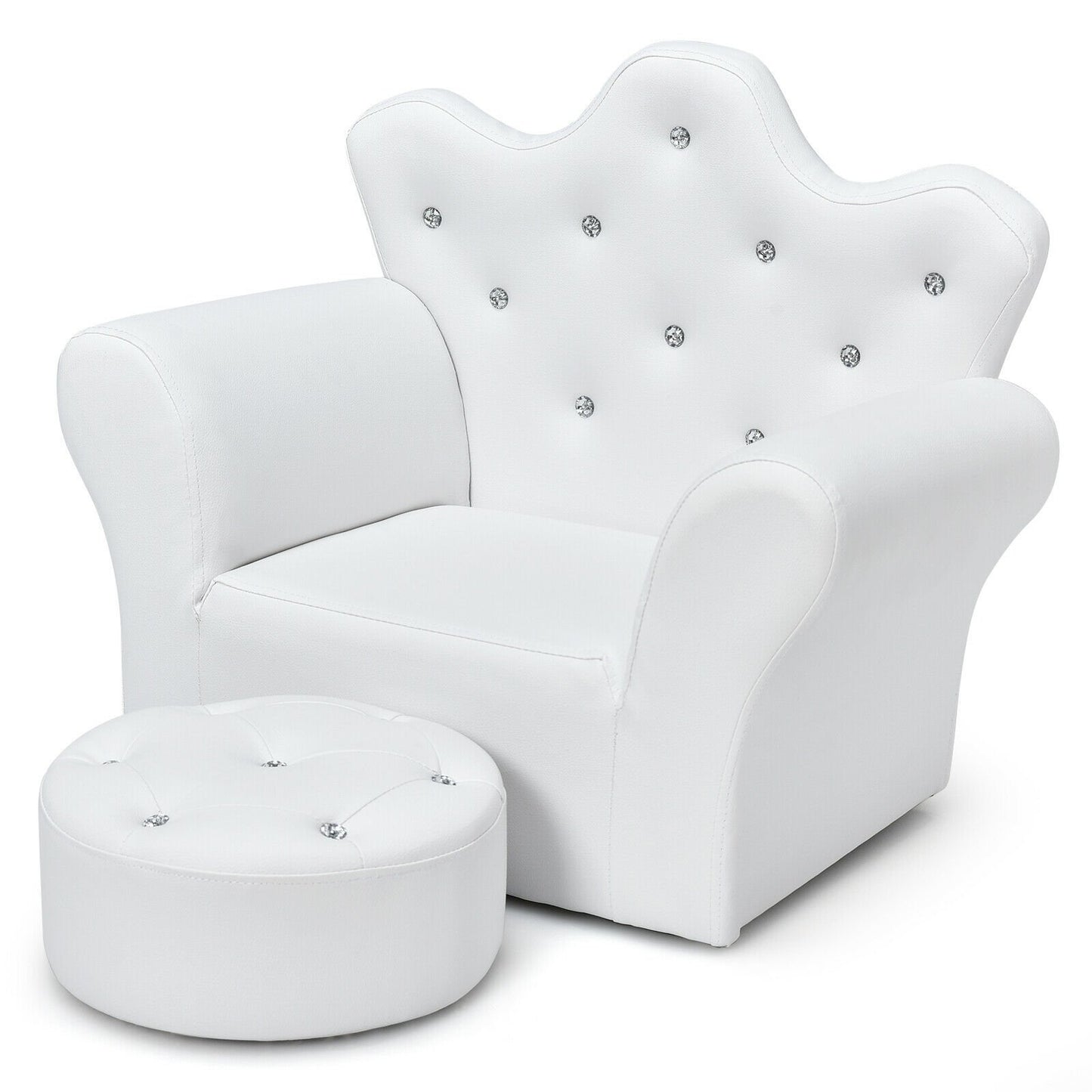 Children Upholstered Princess Sofa with Ottoman and Diamond Decoration for Boys and Girls-Pink