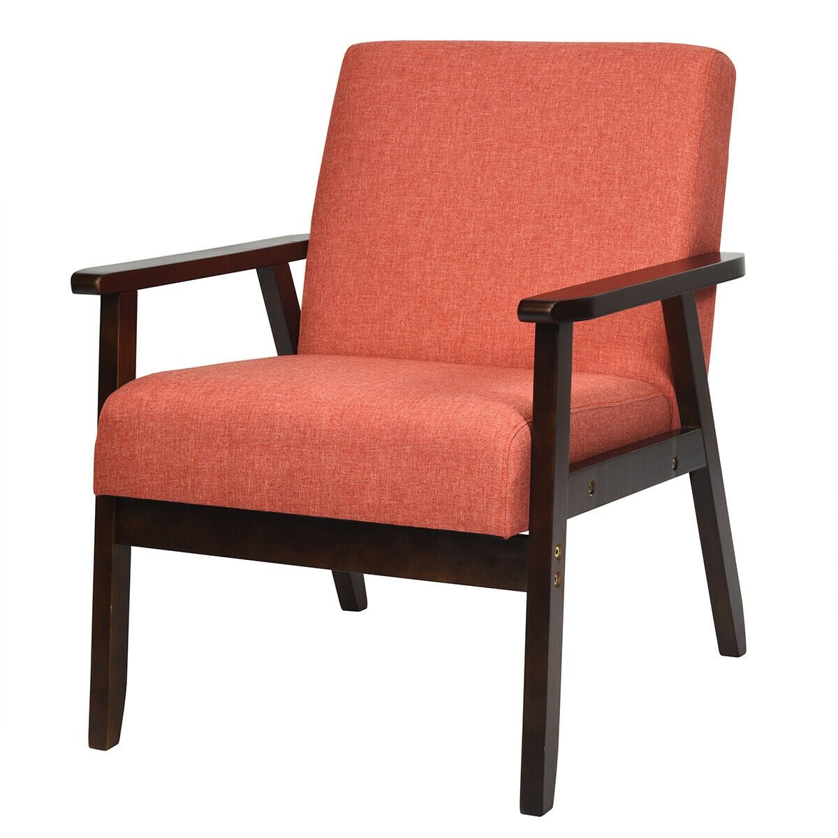 Solid Rubber Wood Fabric Accent Armchair-Beige