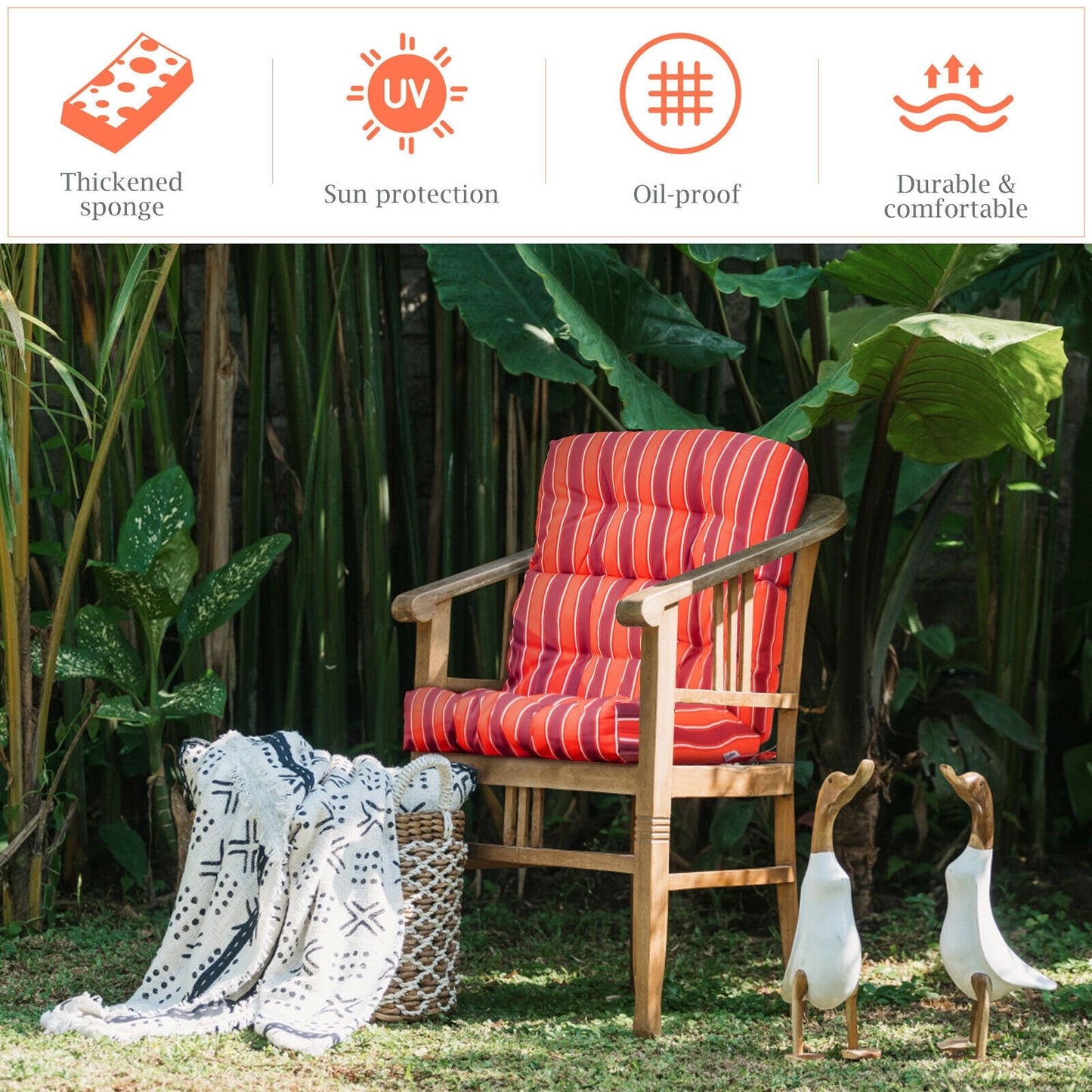 22 x 44 Inch Tufted Outdoor Patio Chair Seating Pad-Beige