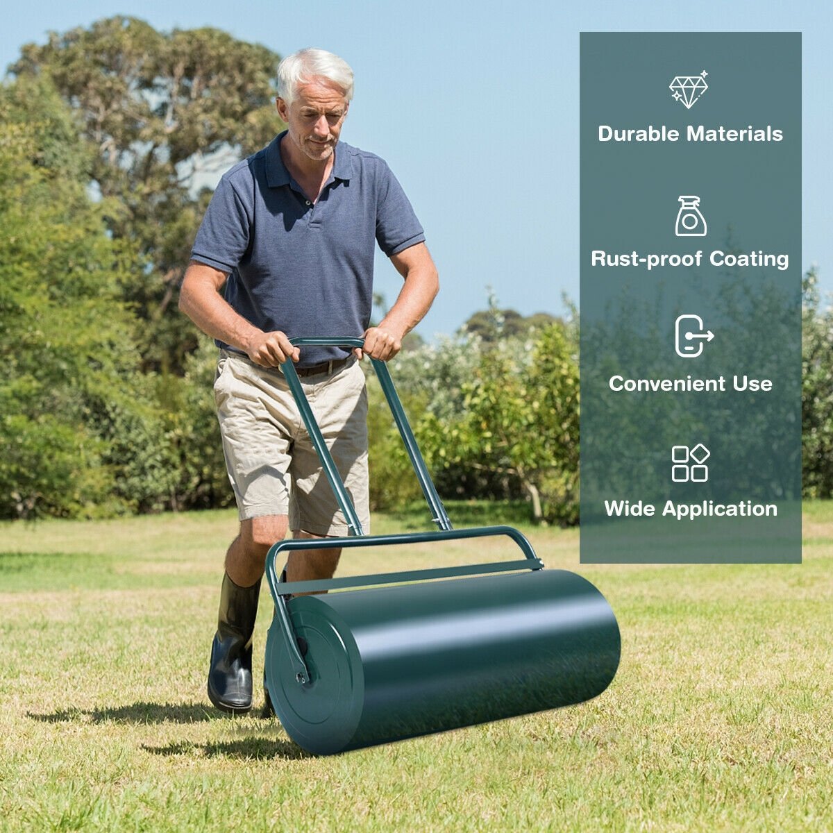 24 x 13 Inch Tow Lawn Roller Water Filled Metal Push Roller-Black