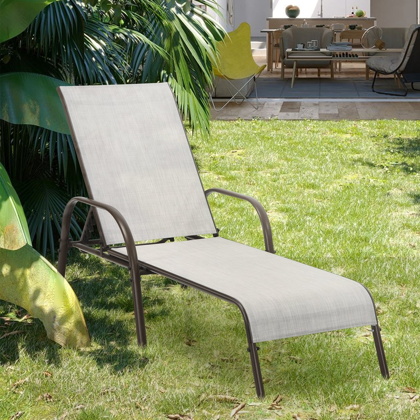 Adjustable Patio Chaise Folding Lounge Chair with Backrest-Black