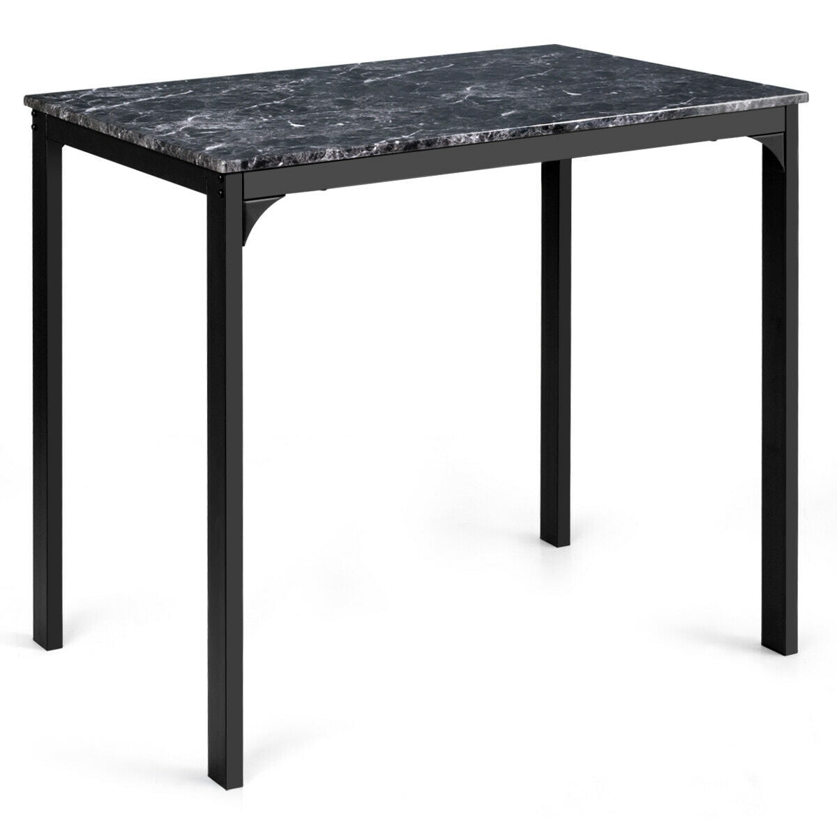3 Pieces Counter Height Dining Set Faux Marble Table-Black