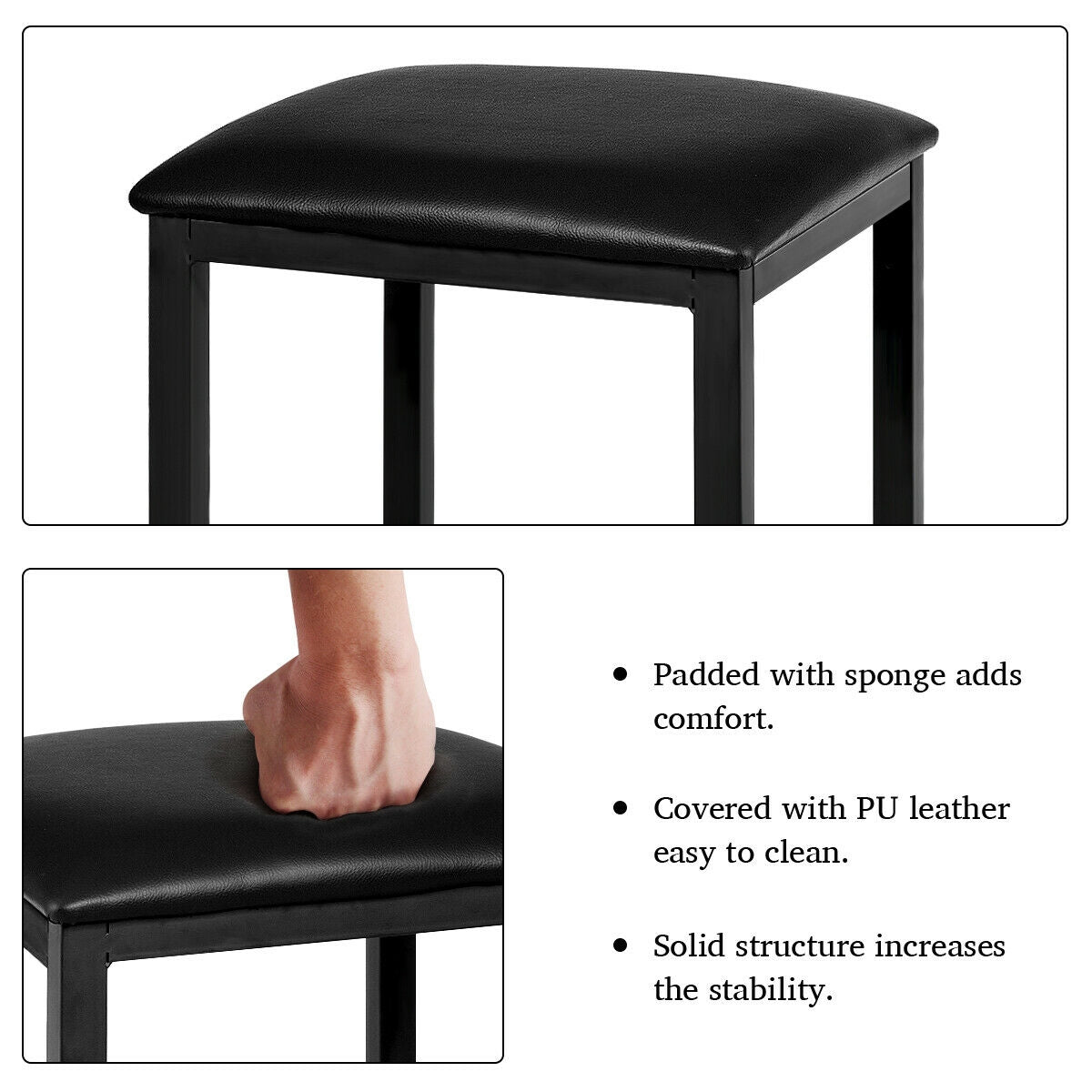 3 Pieces Counter Height Dining Set Faux Marble Table-Black