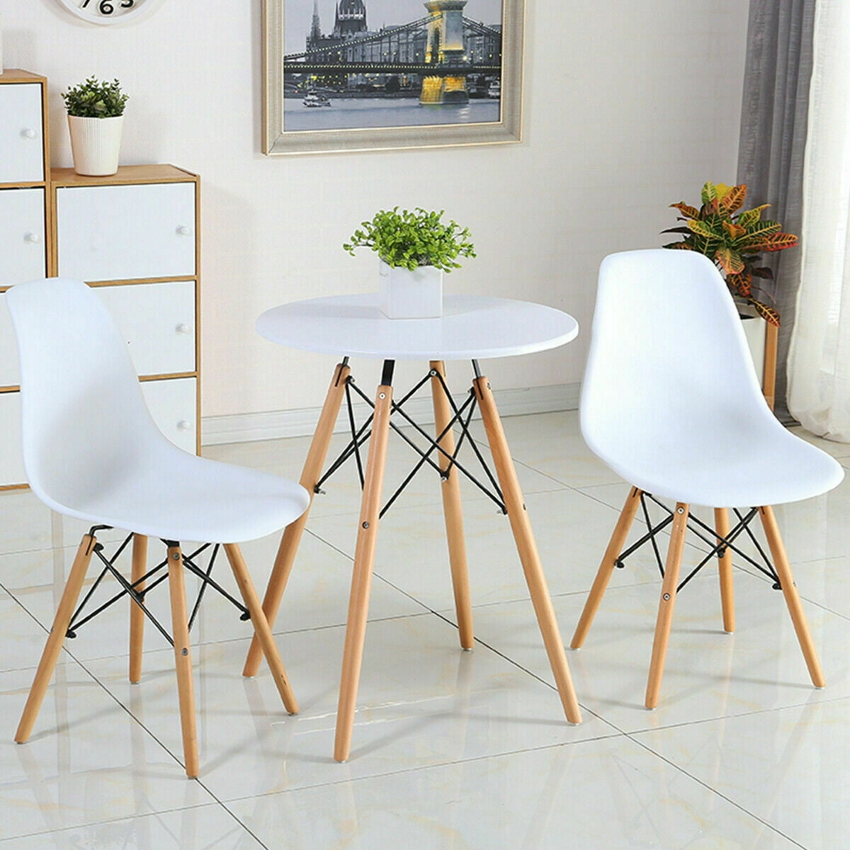 Set of 2 Mid-Century Modern DSW Dining Side Chair-Dark Black
