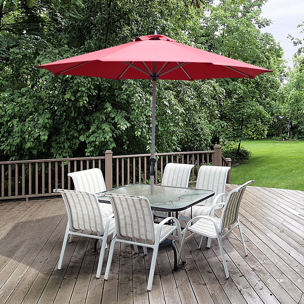 9 Feet Patio Outdoor Market Umbrella with Aluminum Pole without Weight Base-Burgundy