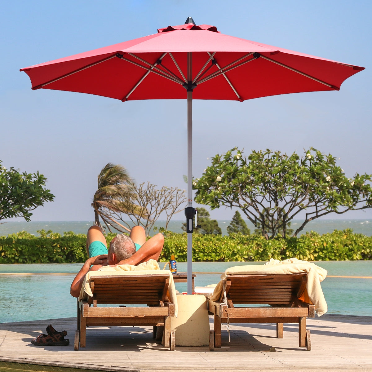 9 Feet Patio Outdoor Market Umbrella with Aluminum Pole without Weight Base-Burgundy