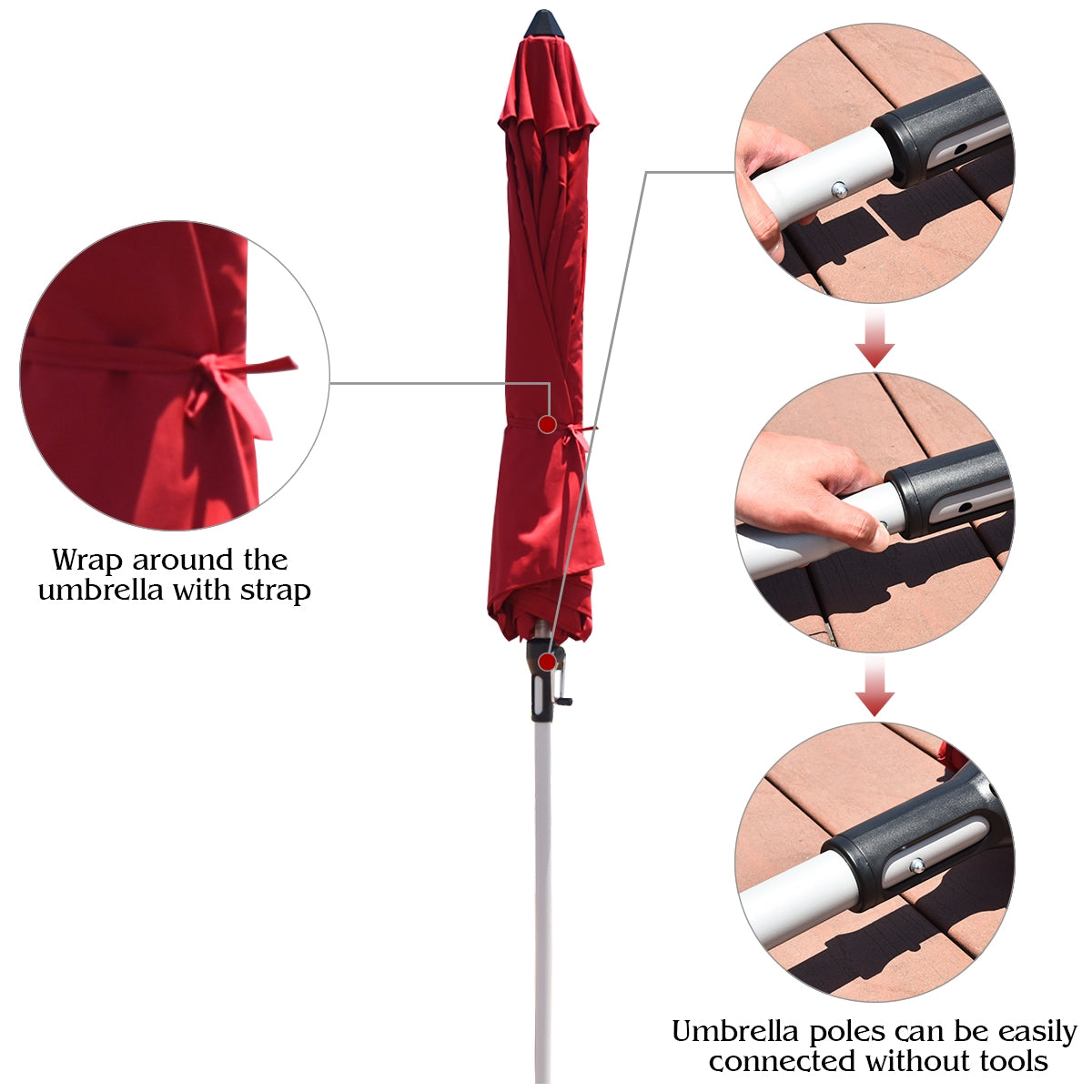 9 Feet Patio Outdoor Market Umbrella with Aluminum Pole without Weight Base-Burgundy