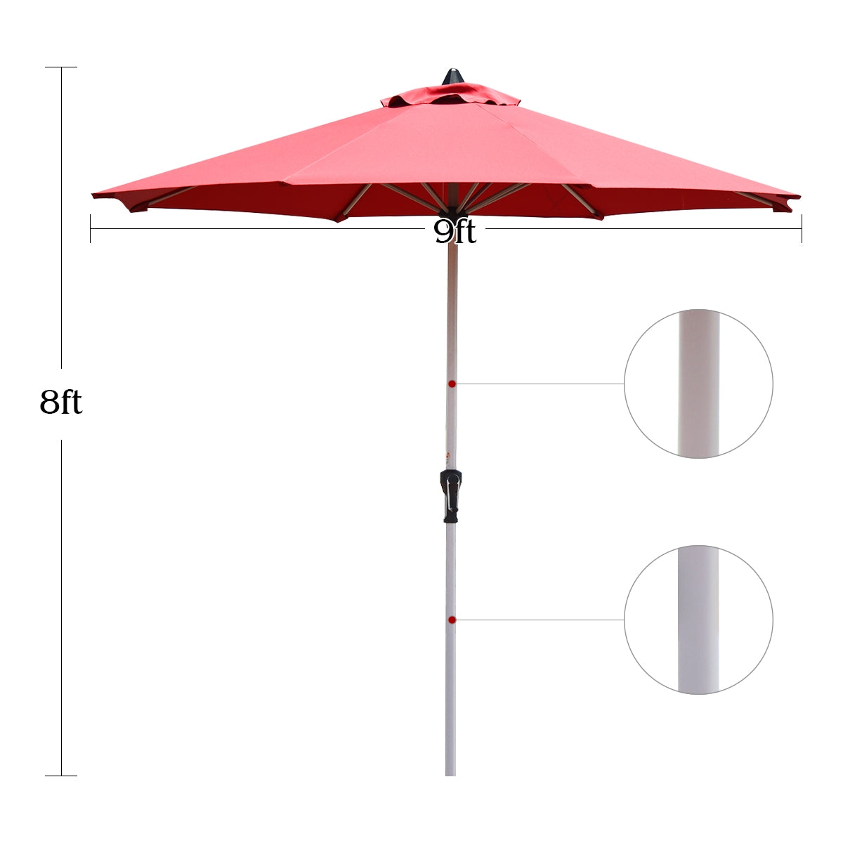 9 Feet Patio Outdoor Market Umbrella with Aluminum Pole without Weight Base-Burgundy