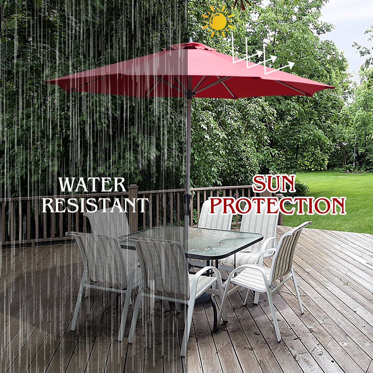 9 Feet Patio Outdoor Market Umbrella with Aluminum Pole without Weight Base-Burgundy
