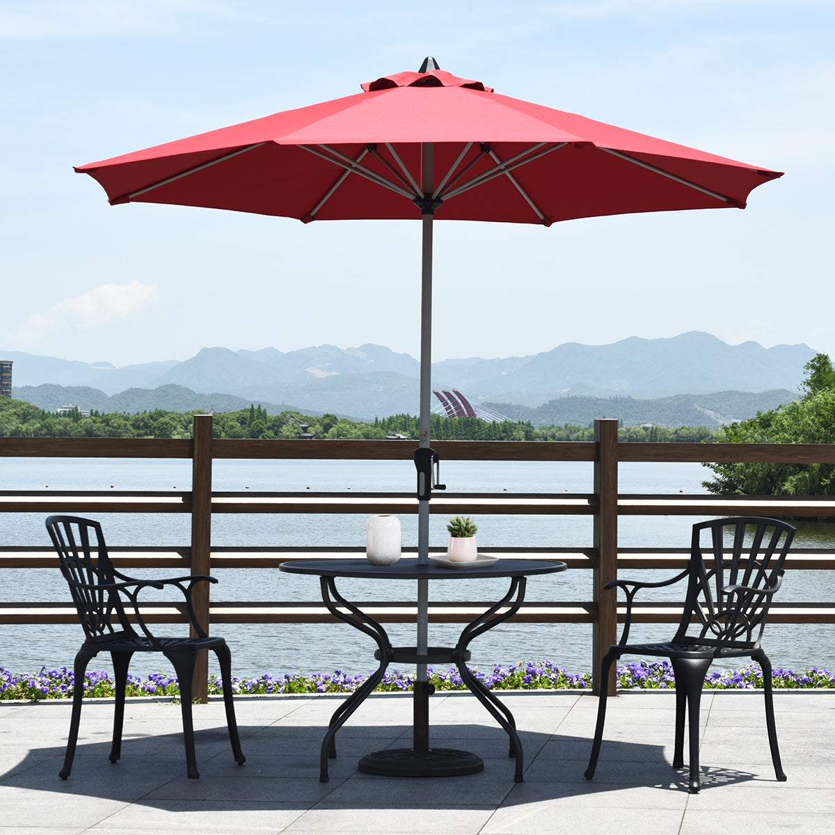 9 Feet Patio Outdoor Market Umbrella with Aluminum Pole without Weight Base-Burgundy