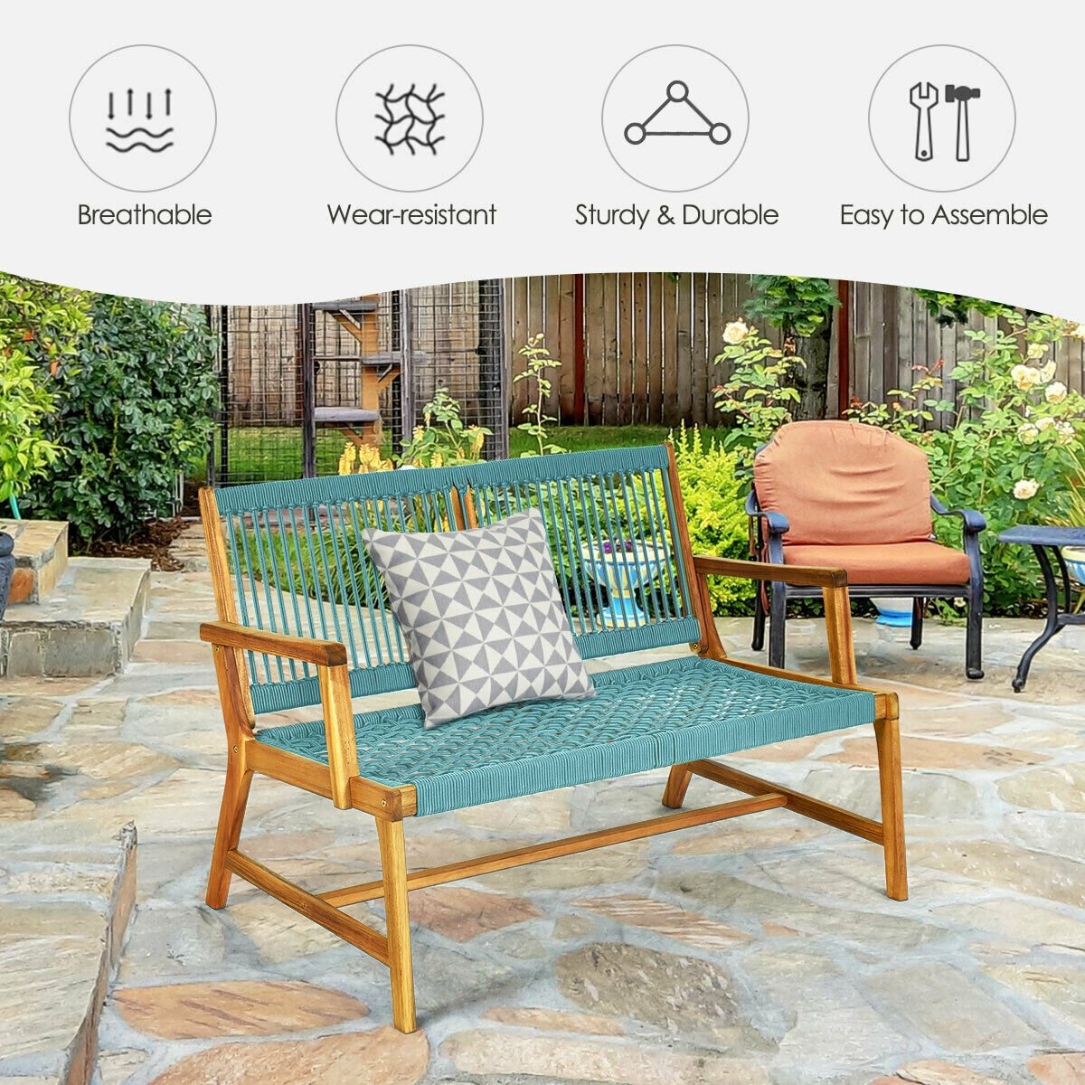 2-Person Acacia Wood Yard Bench for Balcony and Patio-Black