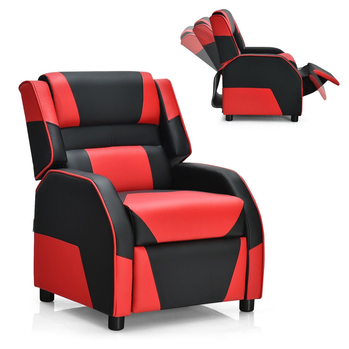 Kids Youth PU Leather Gaming Sofa Recliner with Headrest and Footrest-Blue