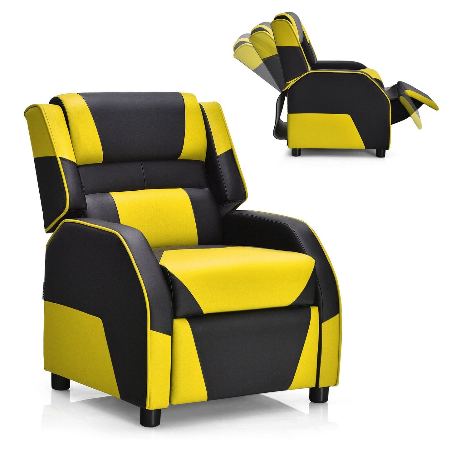 Kids Youth PU Leather Gaming Sofa Recliner with Headrest and Footrest-Blue