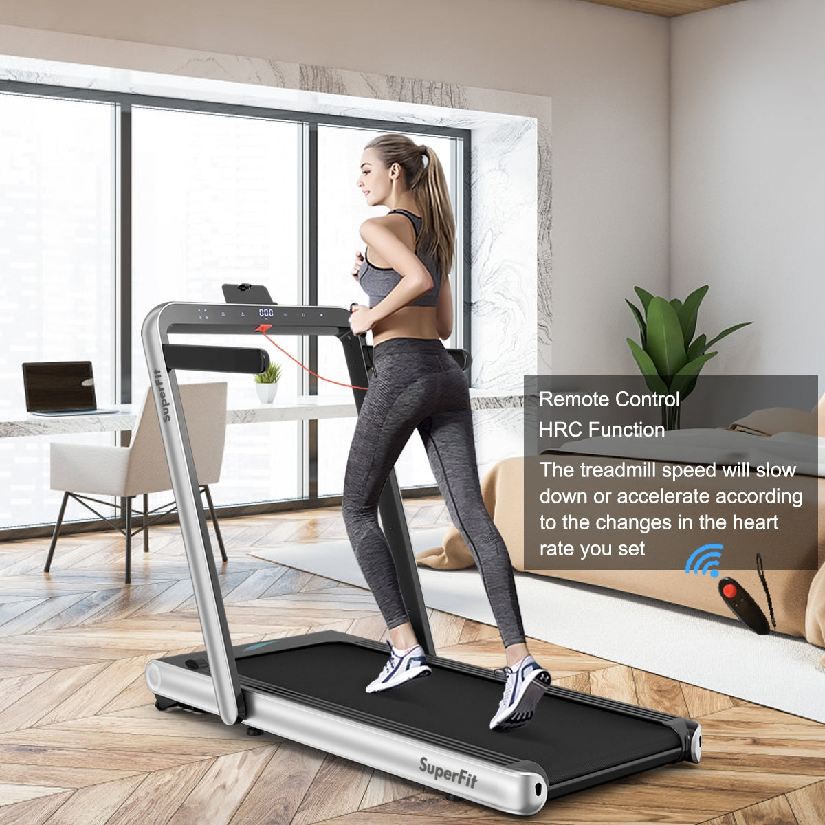 4.75HP 2 In 1 Folding Treadmill with Remote APP Control-Silver