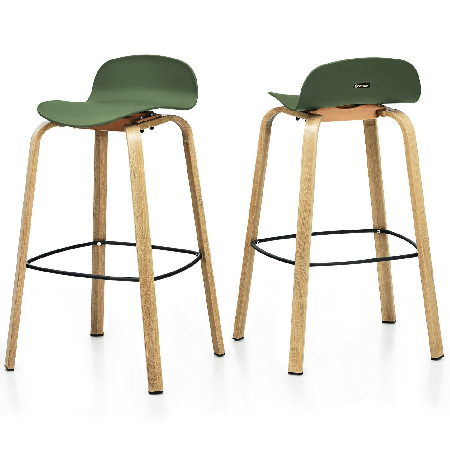 Set of 2 Modern Barstools Pub Chairs with Low Back and Metal Legs-Black