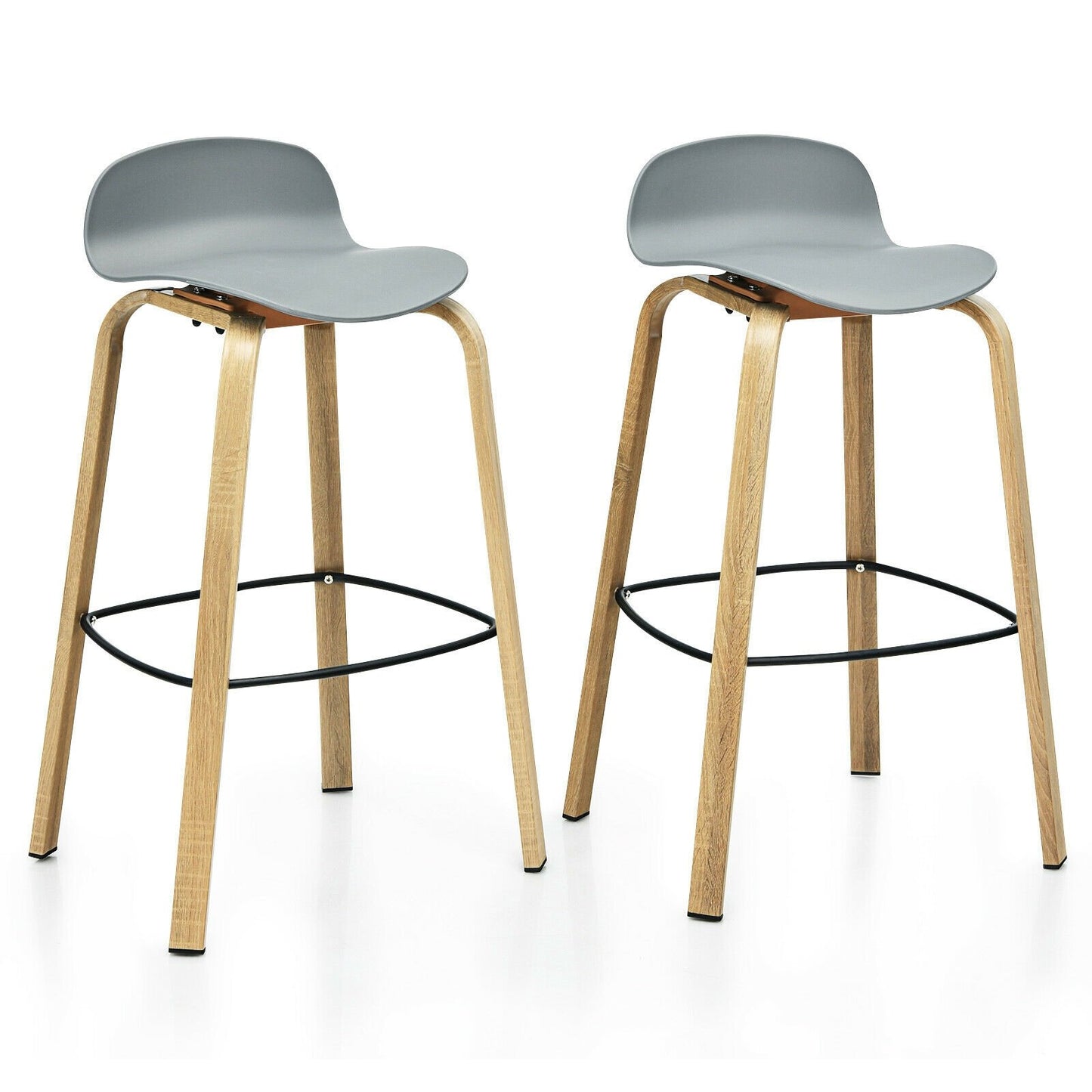 Set of 2 Modern Barstools Pub Chairs with Low Back and Metal Legs-Black