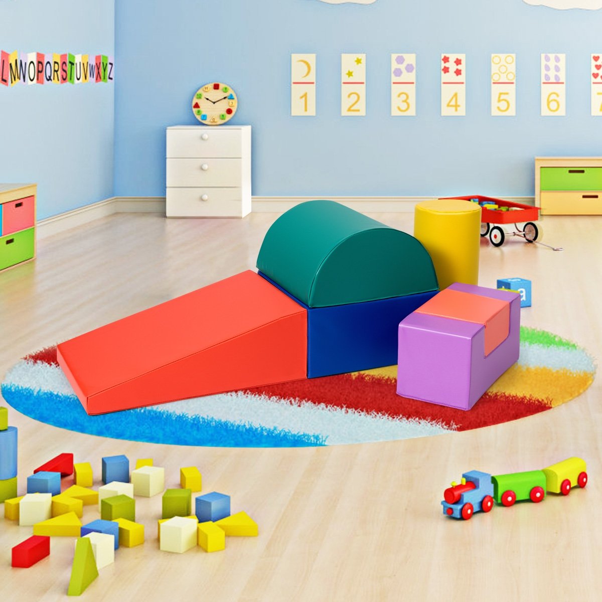 6 Piece Climb Crawl Play Set Indoor Kids Toddler-Gray