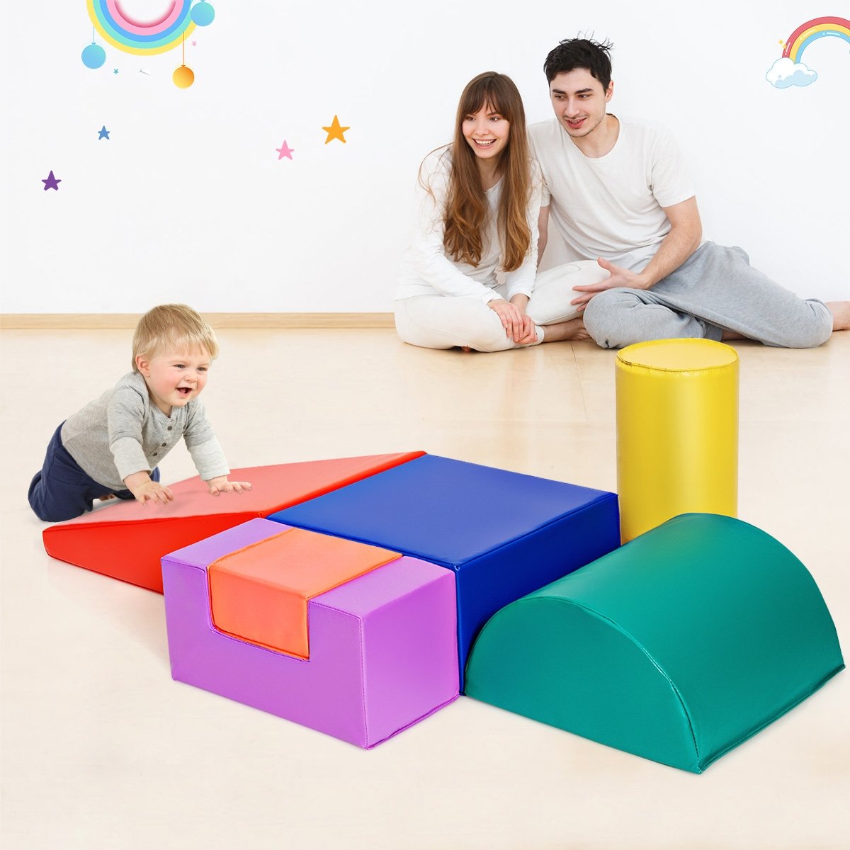 6 Piece Climb Crawl Play Set Indoor Kids Toddler-Gray