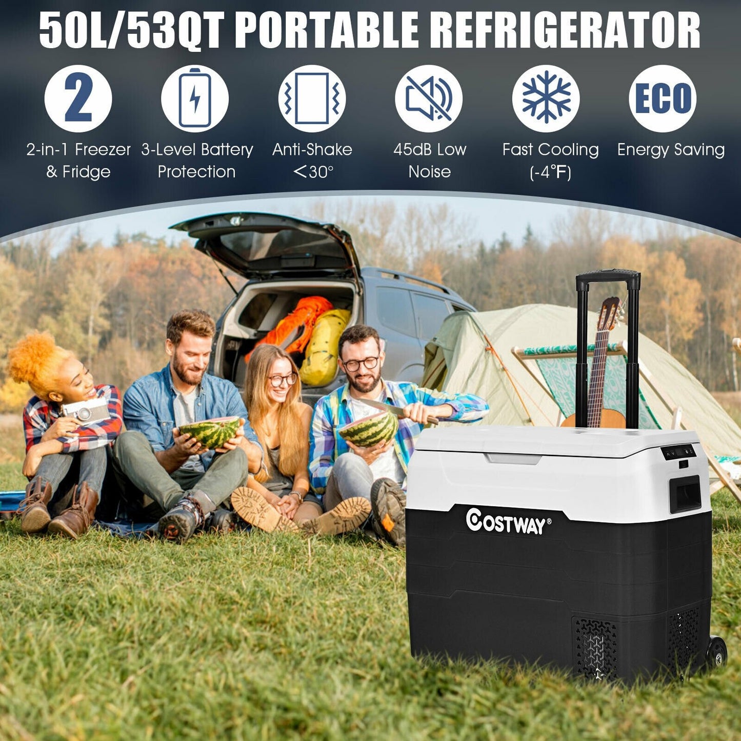 53 QT Portable Dual-Zone Car Refrigerator-White