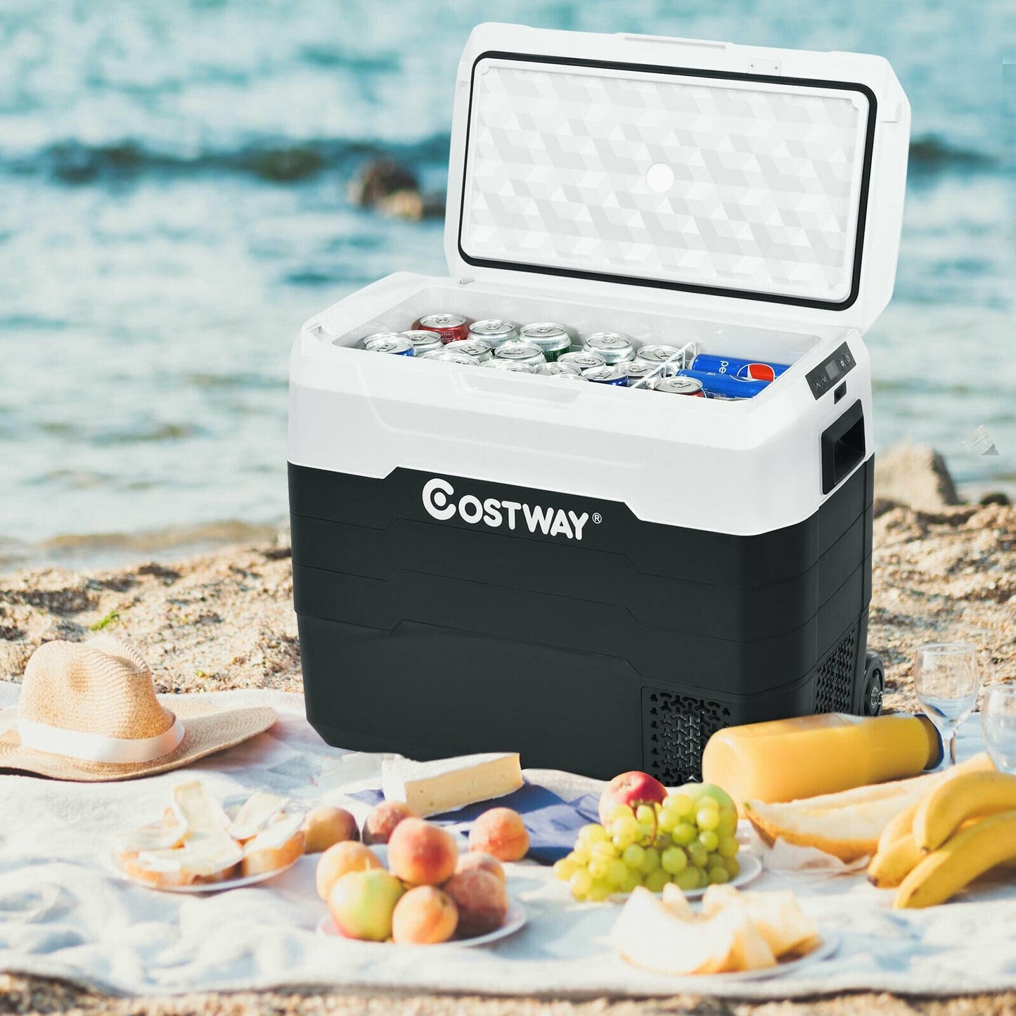 53 QT Portable Dual-Zone Car Refrigerator-White
