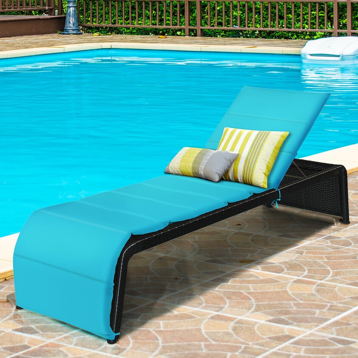 Adjustable Patio Rattan Lounge Chair with Cushions-Red