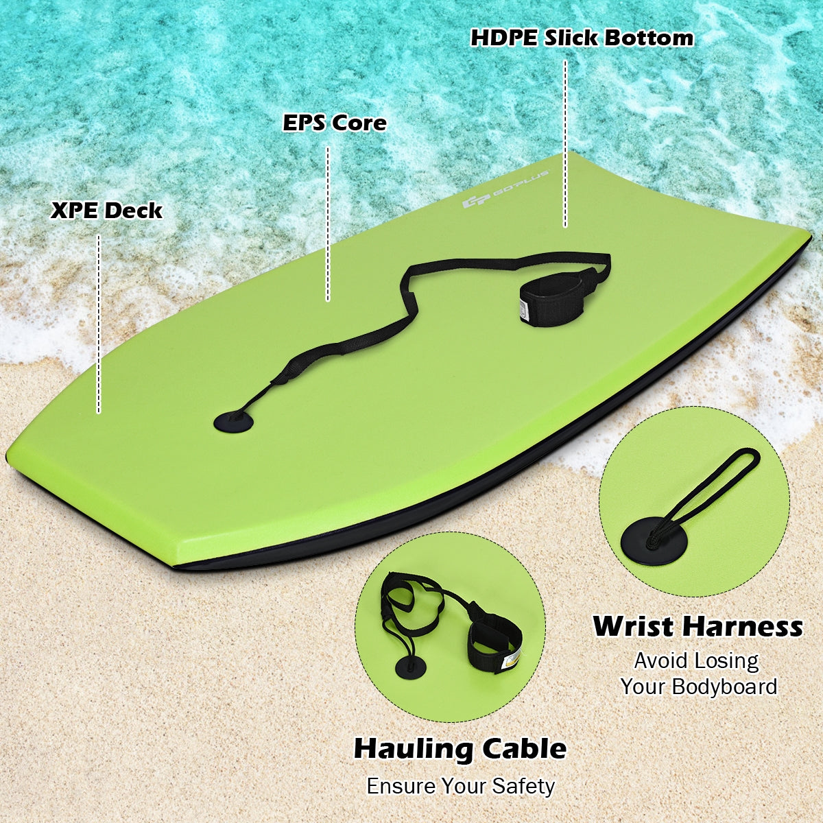Super Surfing Lightweight Bodyboard with Leash-L