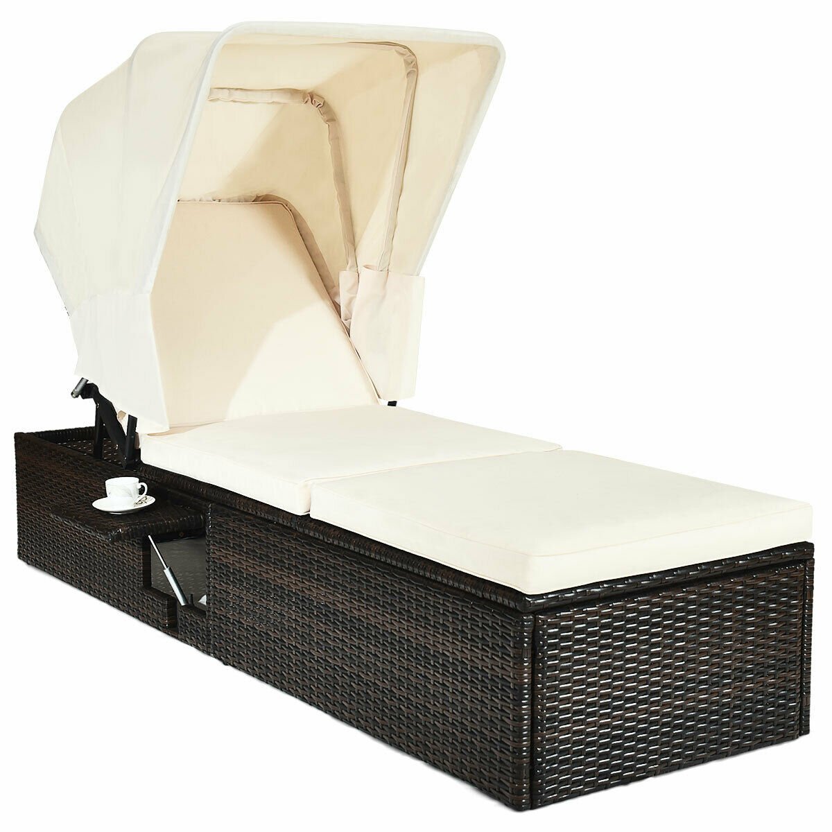 Outdoor Chaise Lounge Chair with Folding Canopy-Turquoise