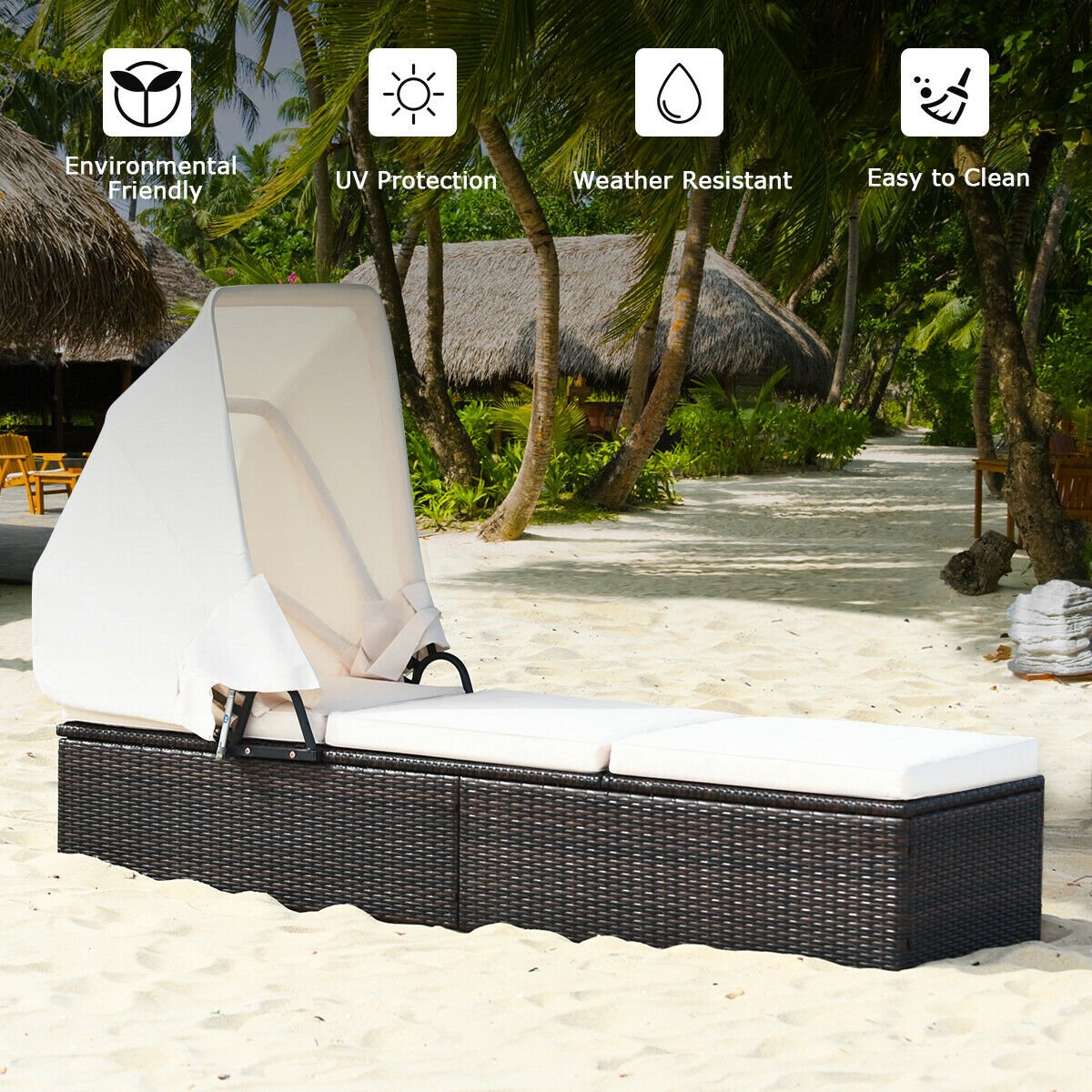Outdoor Chaise Lounge Chair with Folding Canopy-Turquoise