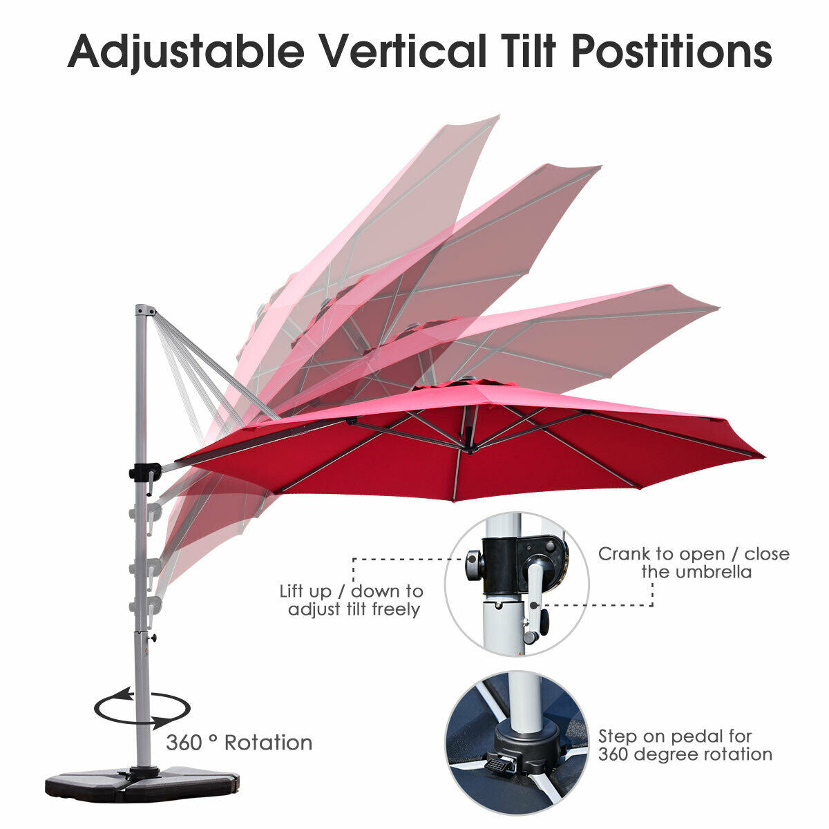 11 Feet Patio Offset Cantilever Umbrella 360° Rotation Aluminum Tilt-Red