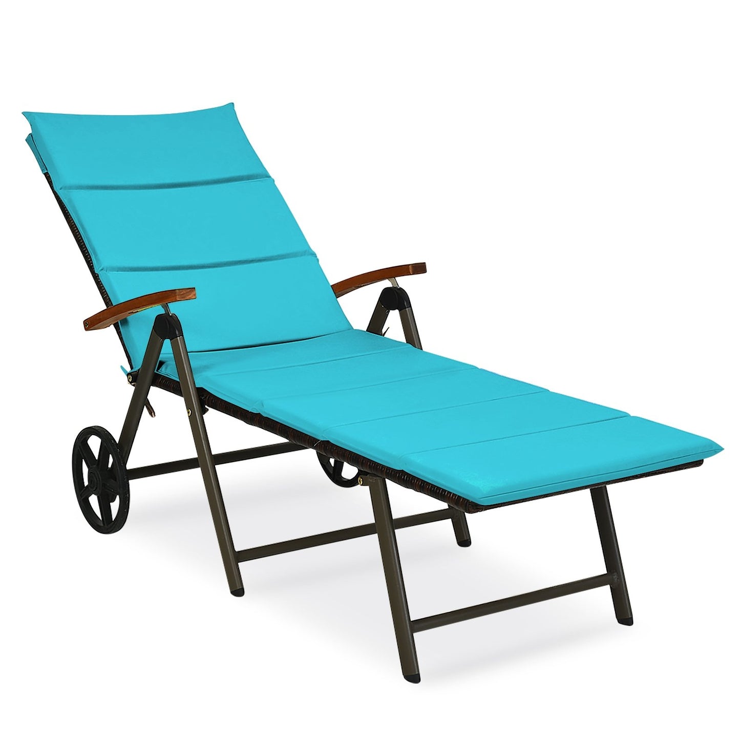 Outdoor Chaise Lounge Chair Rattan Lounger Recliner Chair-Beige