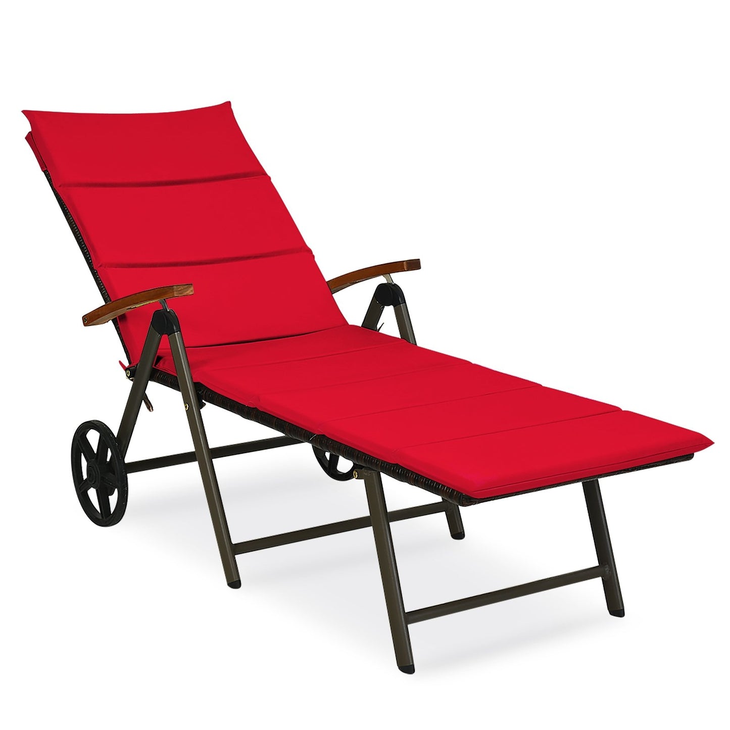Outdoor Chaise Lounge Chair Rattan Lounger Recliner Chair-Beige