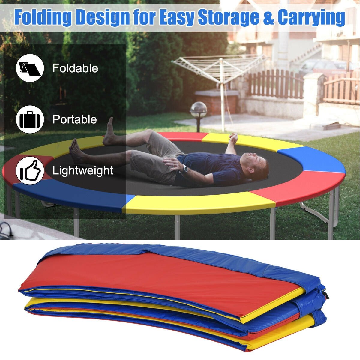 10Ft Waterproof Safety Trampoline Bounce Frame Spring Cover Outdoor/Indoor-Multicolor