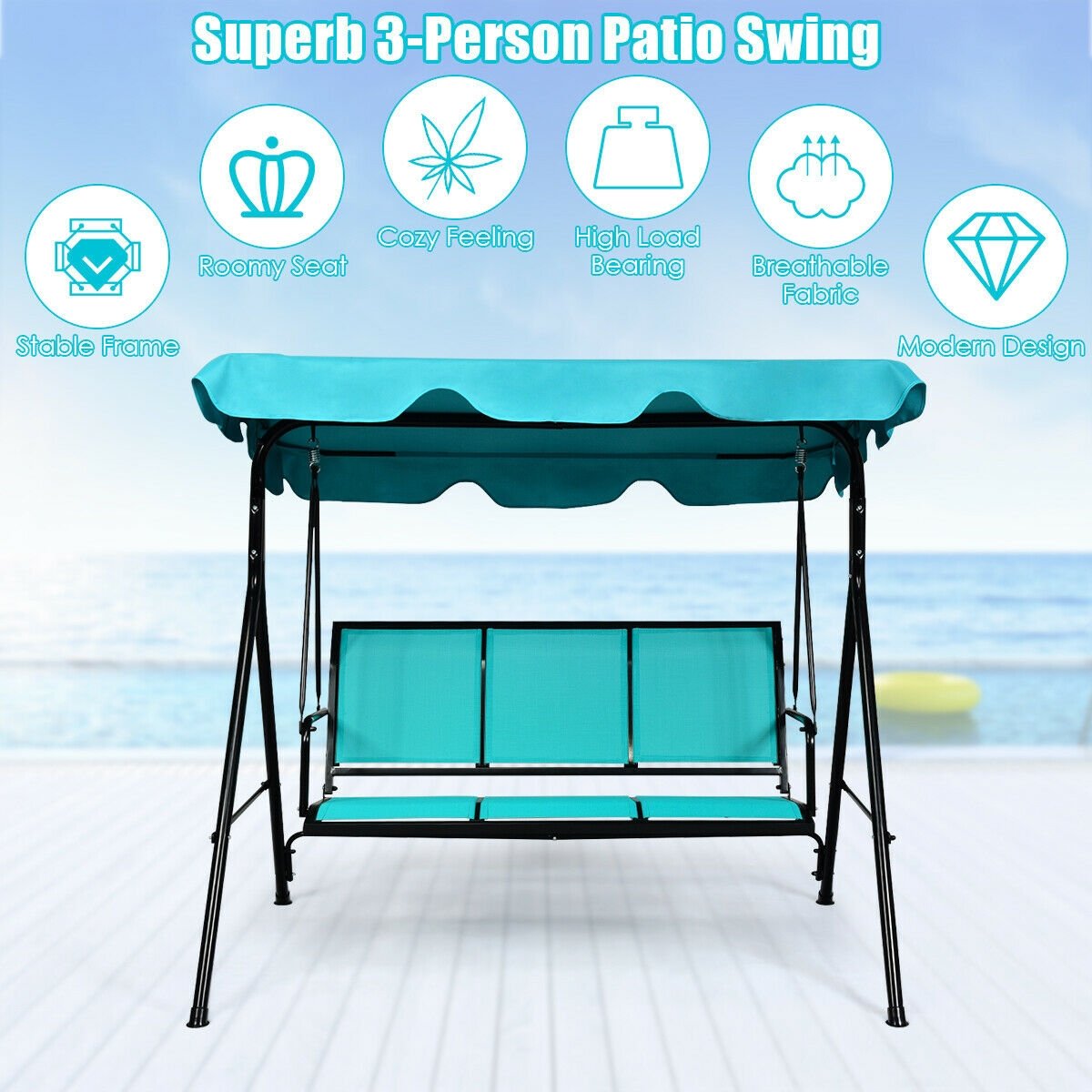 Outdoor Patio Swing Canopy 3 Person Canopy Swing Chair-Black