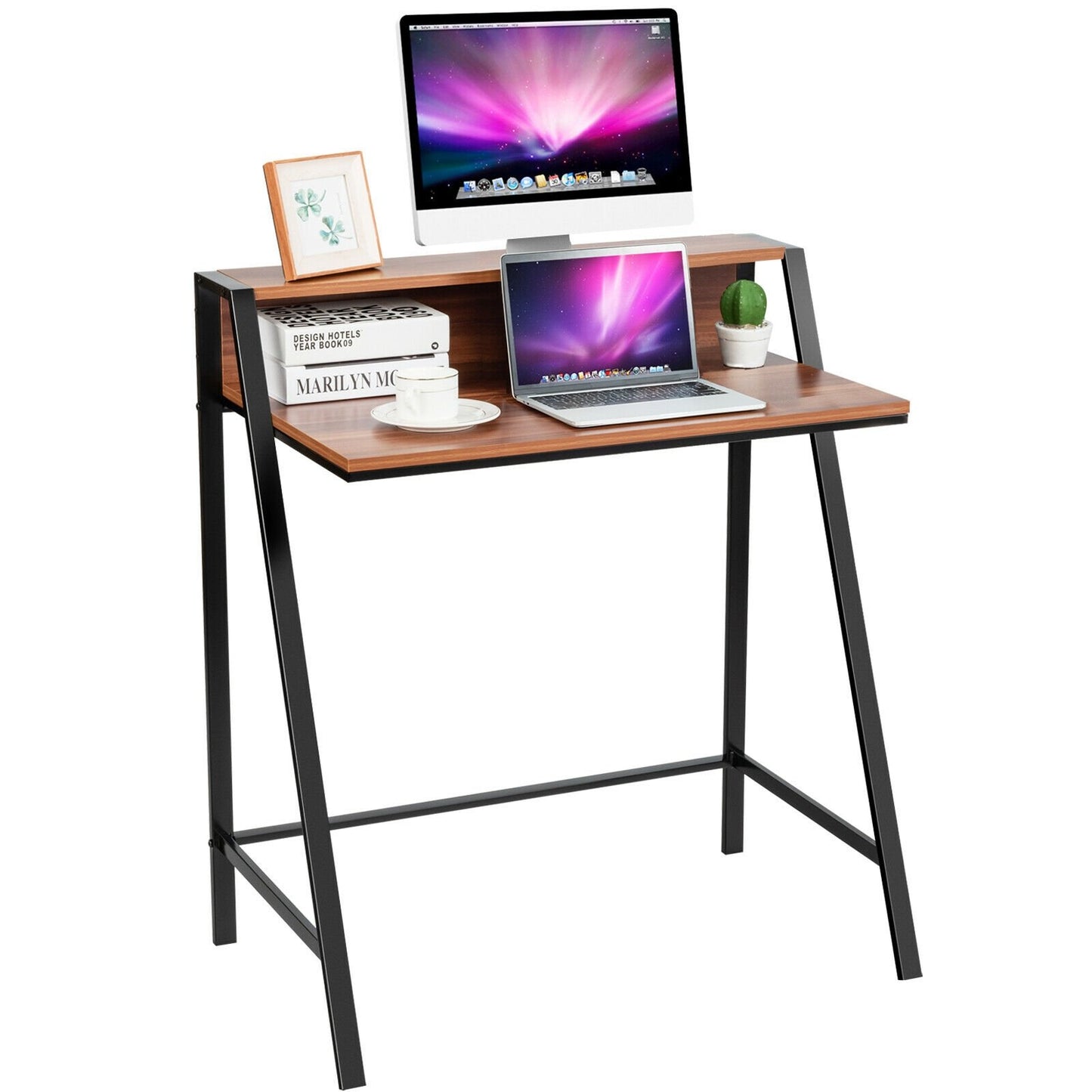 2 Tier Computer Desk PC Laptop Table Study Writing Home Office Workstation New-Natural