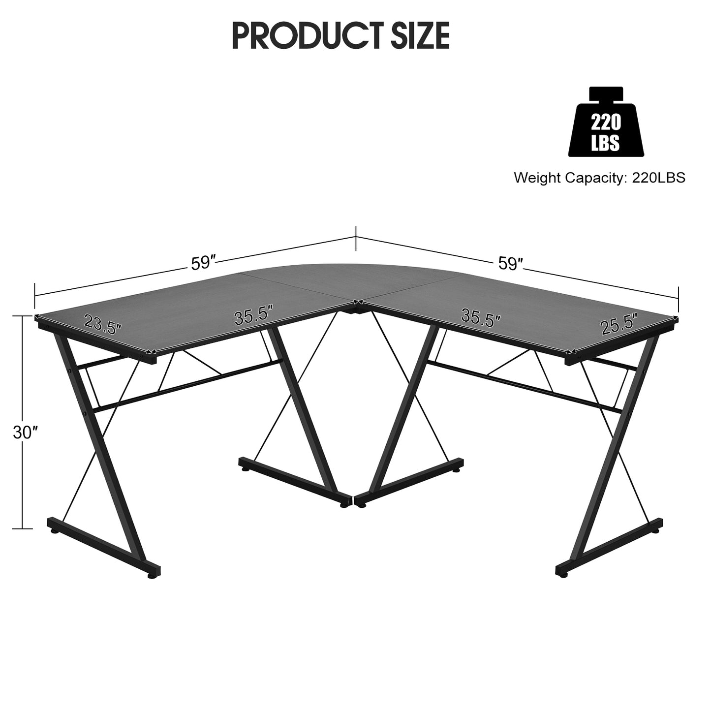 59 Inch L-Shaped Corner Desk Computer Table for Home Office Study Workstation-Black