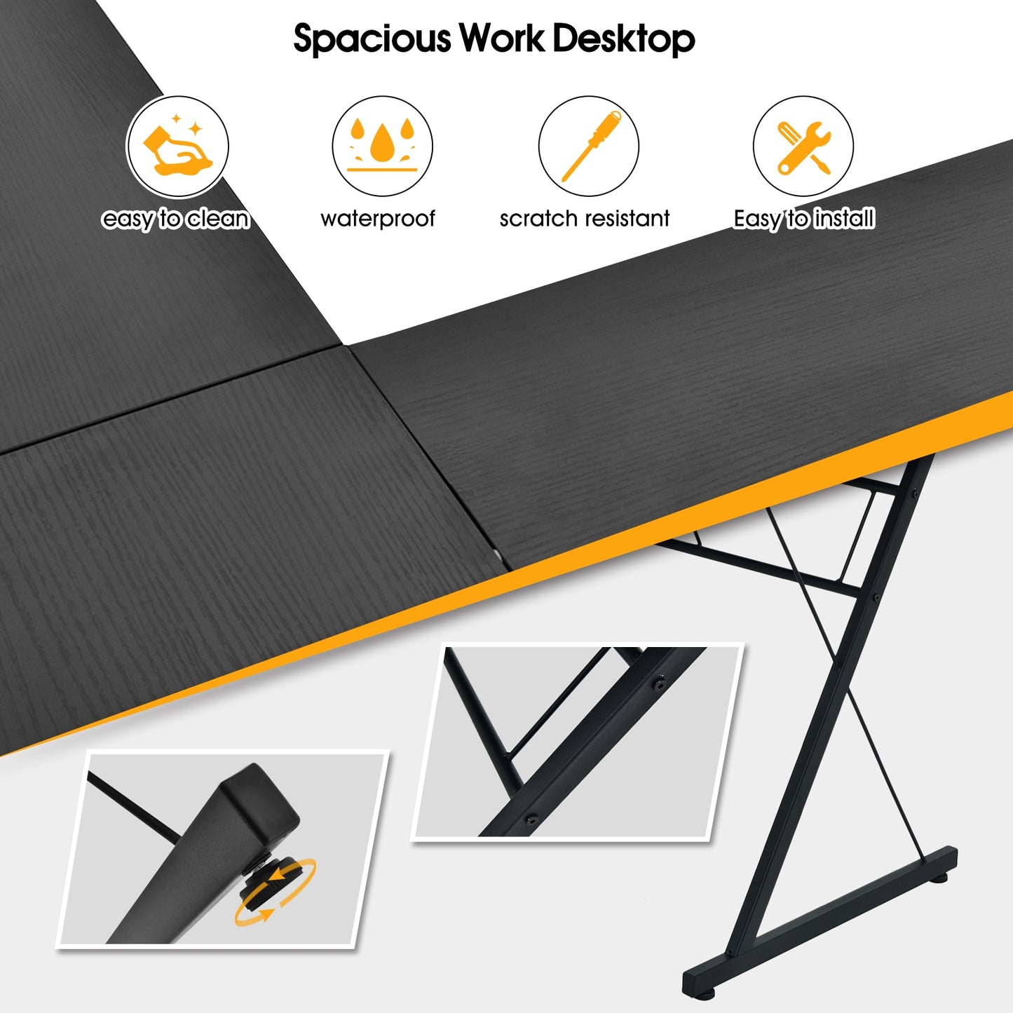 59 Inch L-Shaped Corner Desk Computer Table for Home Office Study Workstation-Black