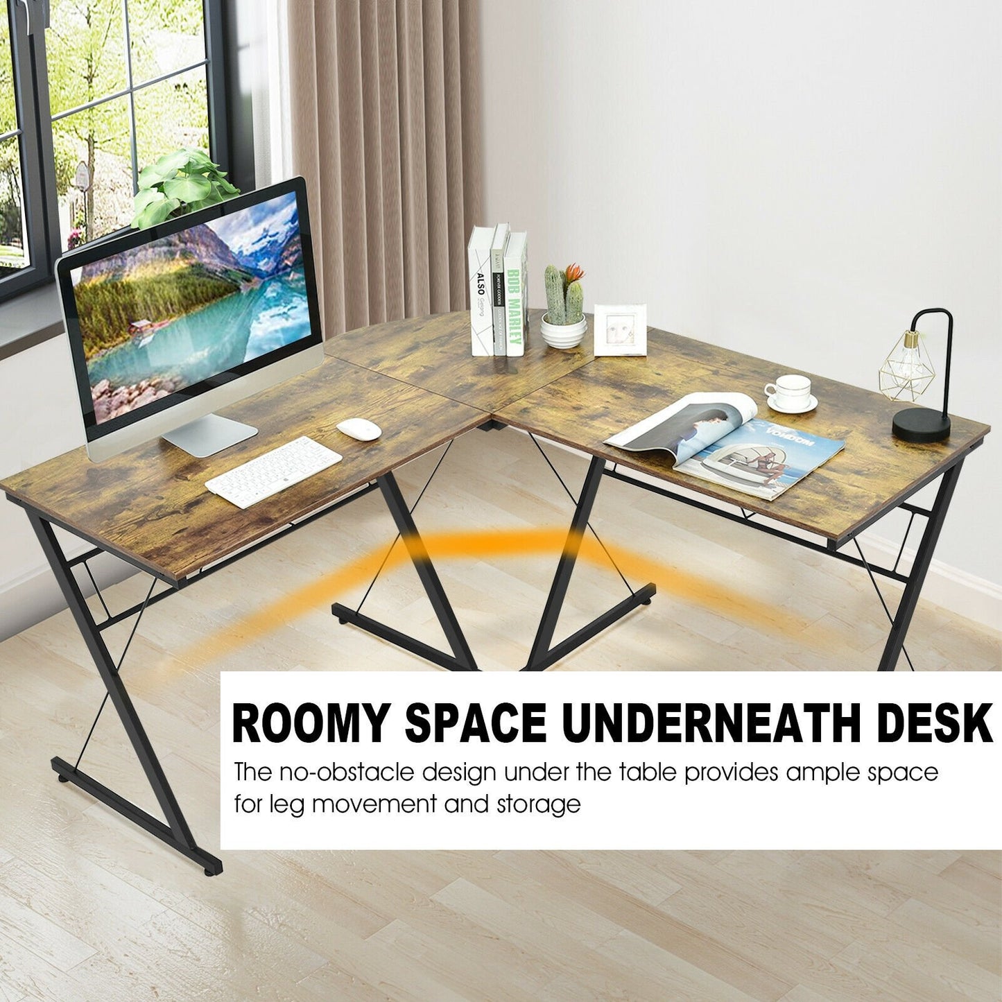 59 Inch L-Shaped Corner Desk Computer Table for Home Office Study Workstation-Black