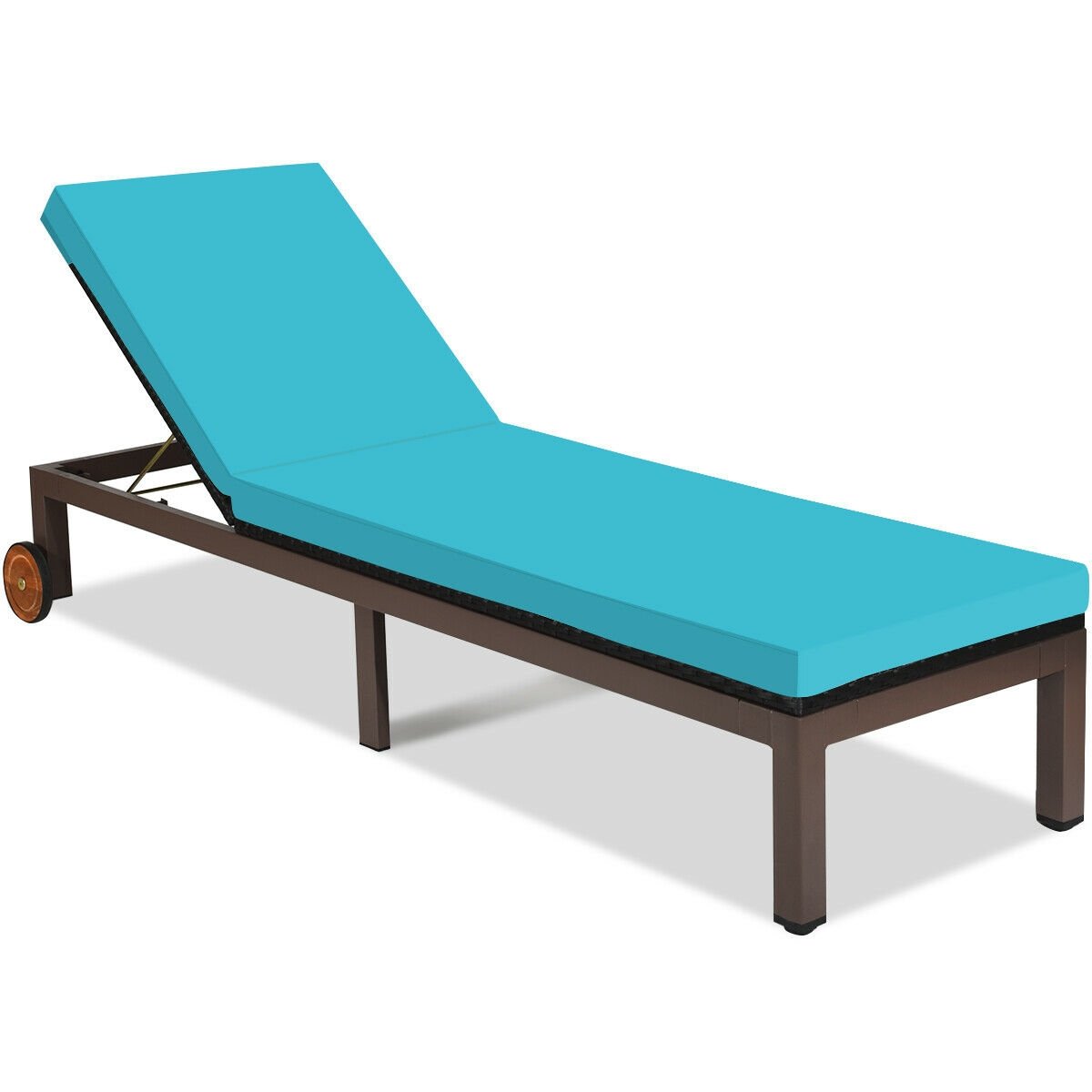 Patio Chaise Lounge Chair Outdoor Rattan Lounger Recliner Chair-Beige
