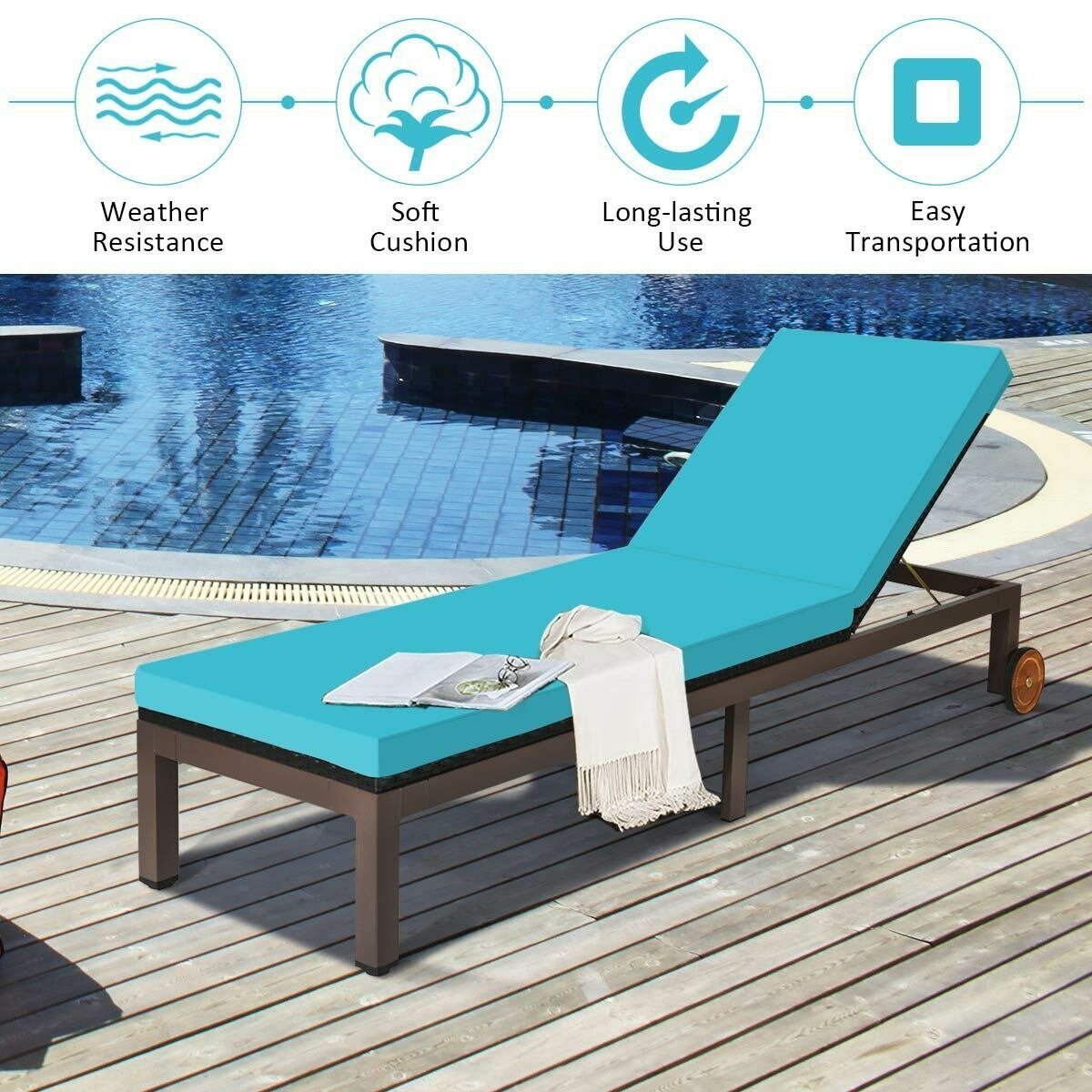 Patio Chaise Lounge Chair Outdoor Rattan Lounger Recliner Chair-Beige
