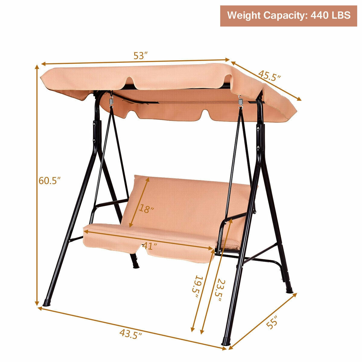 Loveseat Cushioned Patio Steel Frame Swing Glider -Beige