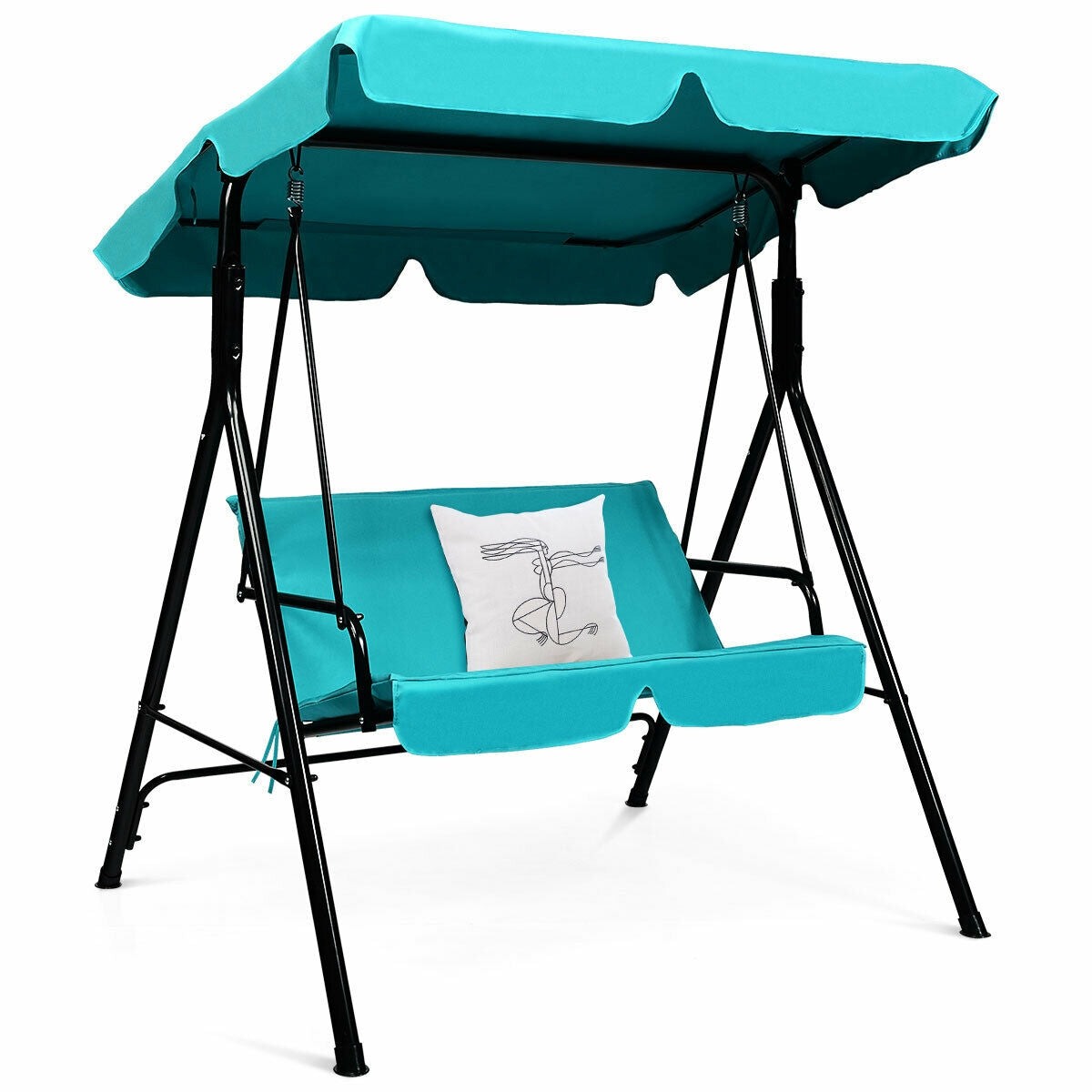Loveseat Cushioned Patio Steel Frame Swing Glider -Blue
