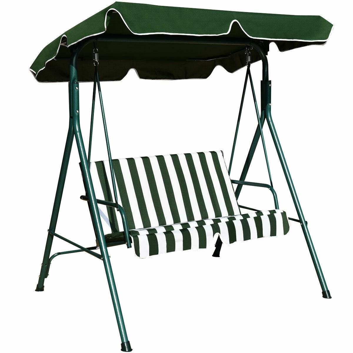 Loveseat Cushioned Patio Steel Frame Swing Glider -Green