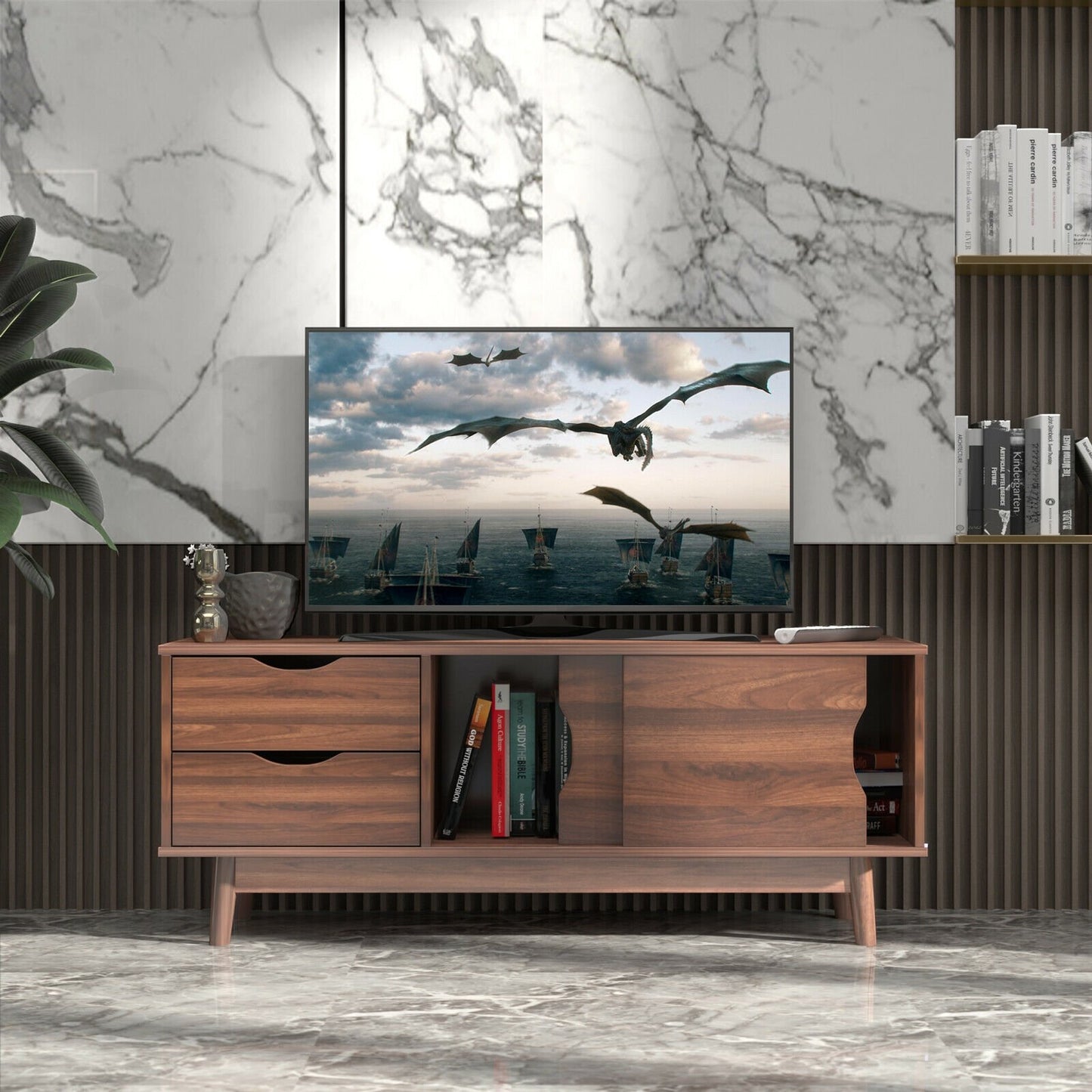 TV Stand for TV up to 60 Inch Media Console Table Storage with Doors-Gray