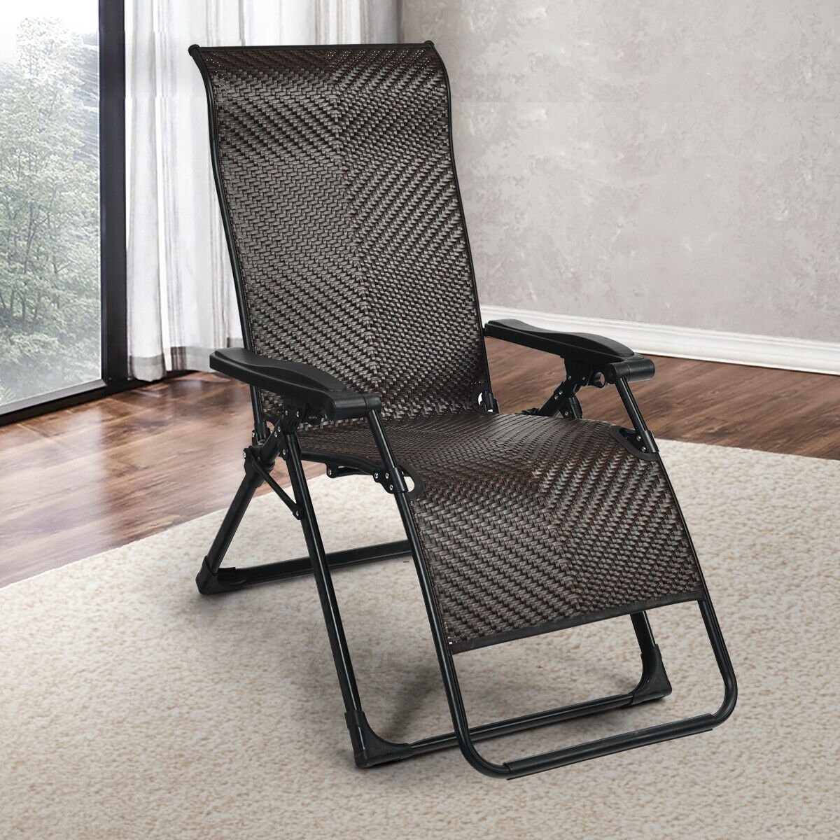 2 Pieces Patio Rattan Zero Gravity Lounge Chair