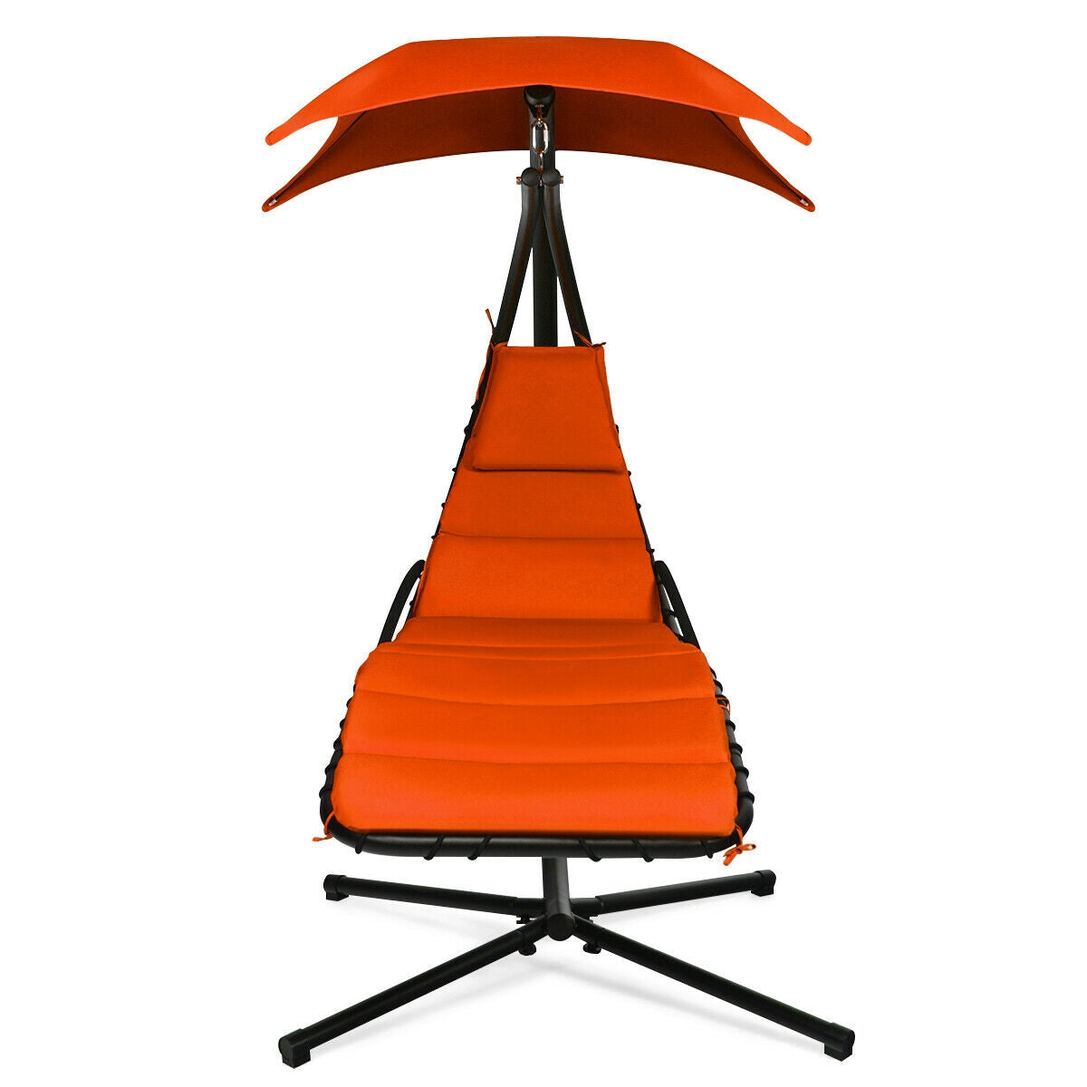 Hanging Stand Chaise Lounger Swing Chair with Pillow-Orange